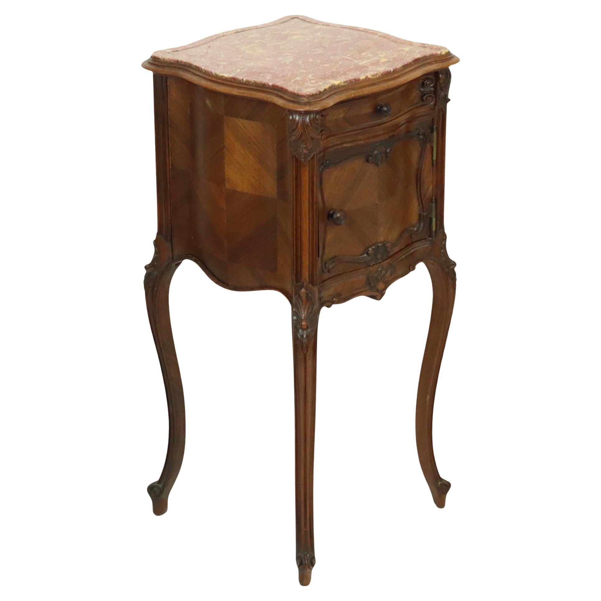 Antique Bombed Bedside Table Marble Louis XV Late 19th Century