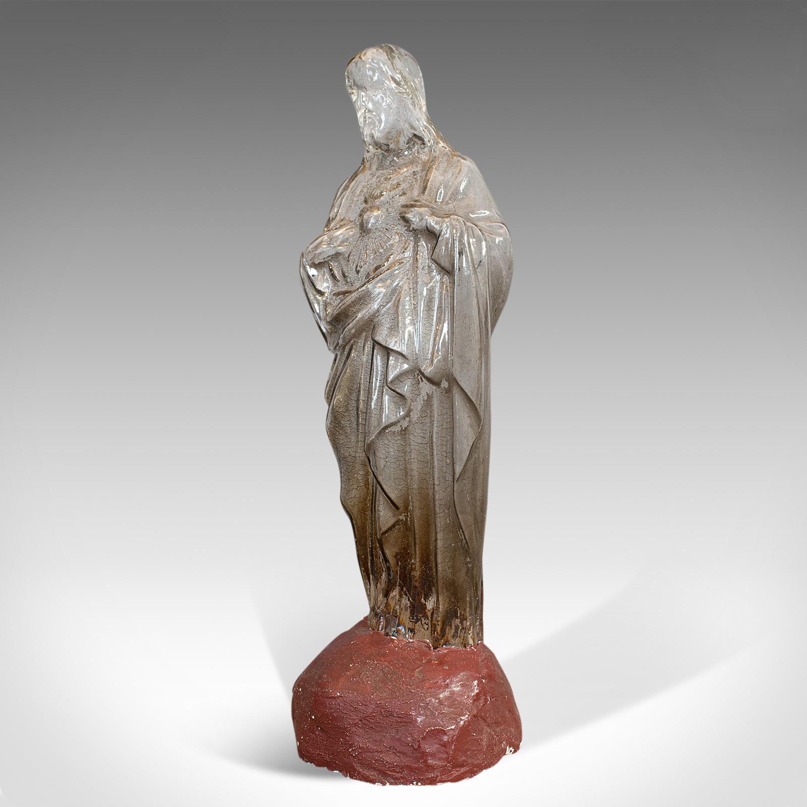 Victorien Antique Bonbon Jar:: French:: Glass:: Fin De Siecle:: Statue:: Jesus Christ:: 1900 en vente