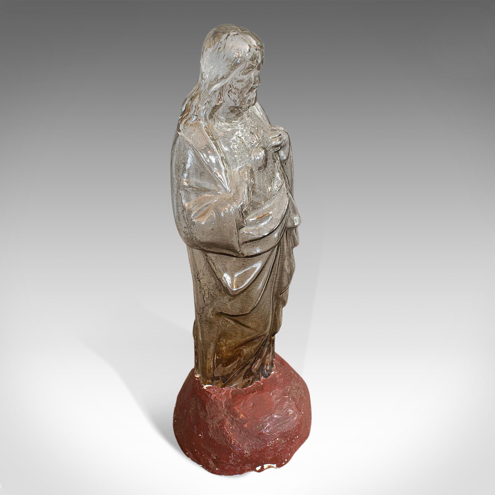 Verre Antique Bonbon Jar:: French:: Glass:: Fin De Siecle:: Statue:: Jesus Christ:: 1900 en vente