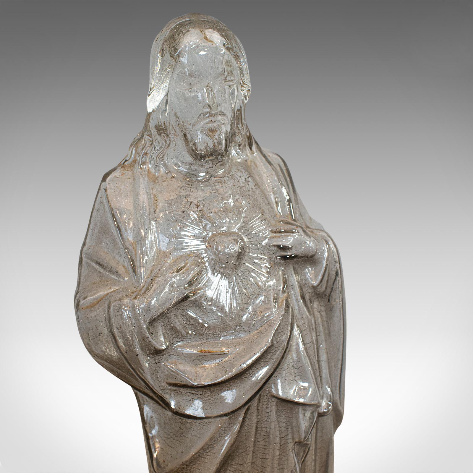 19th Century Antique Bonbon Jar, French, Glass, Fin De Siecle, Statue, Jesus Christ, 1900 For Sale