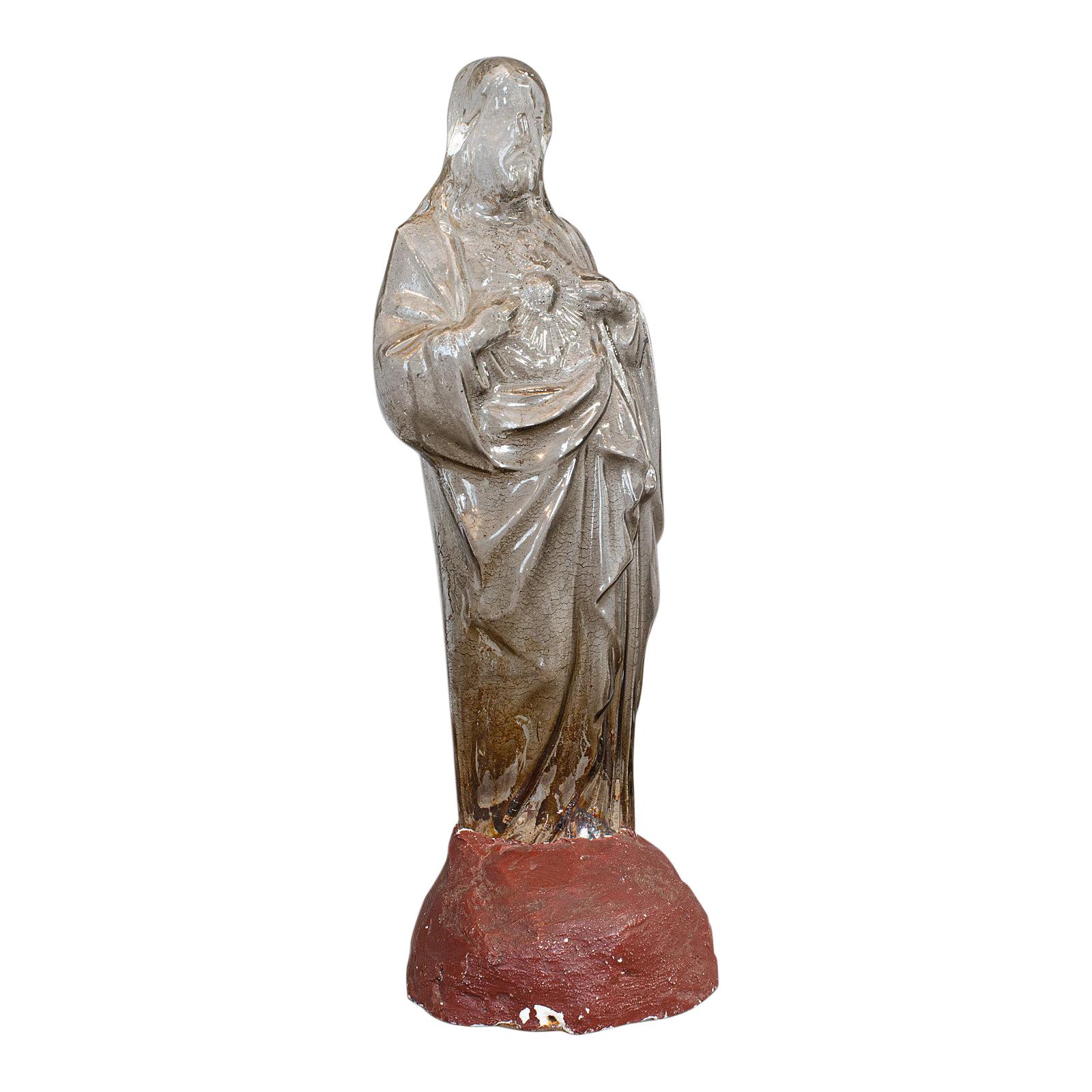 Antique Bonbon Jar:: French:: Glass:: Fin De Siecle:: Statue:: Jesus Christ:: 1900 en vente