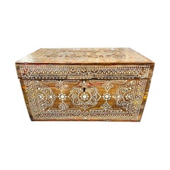 Antique Bone Inlaid Chest on Iron Base