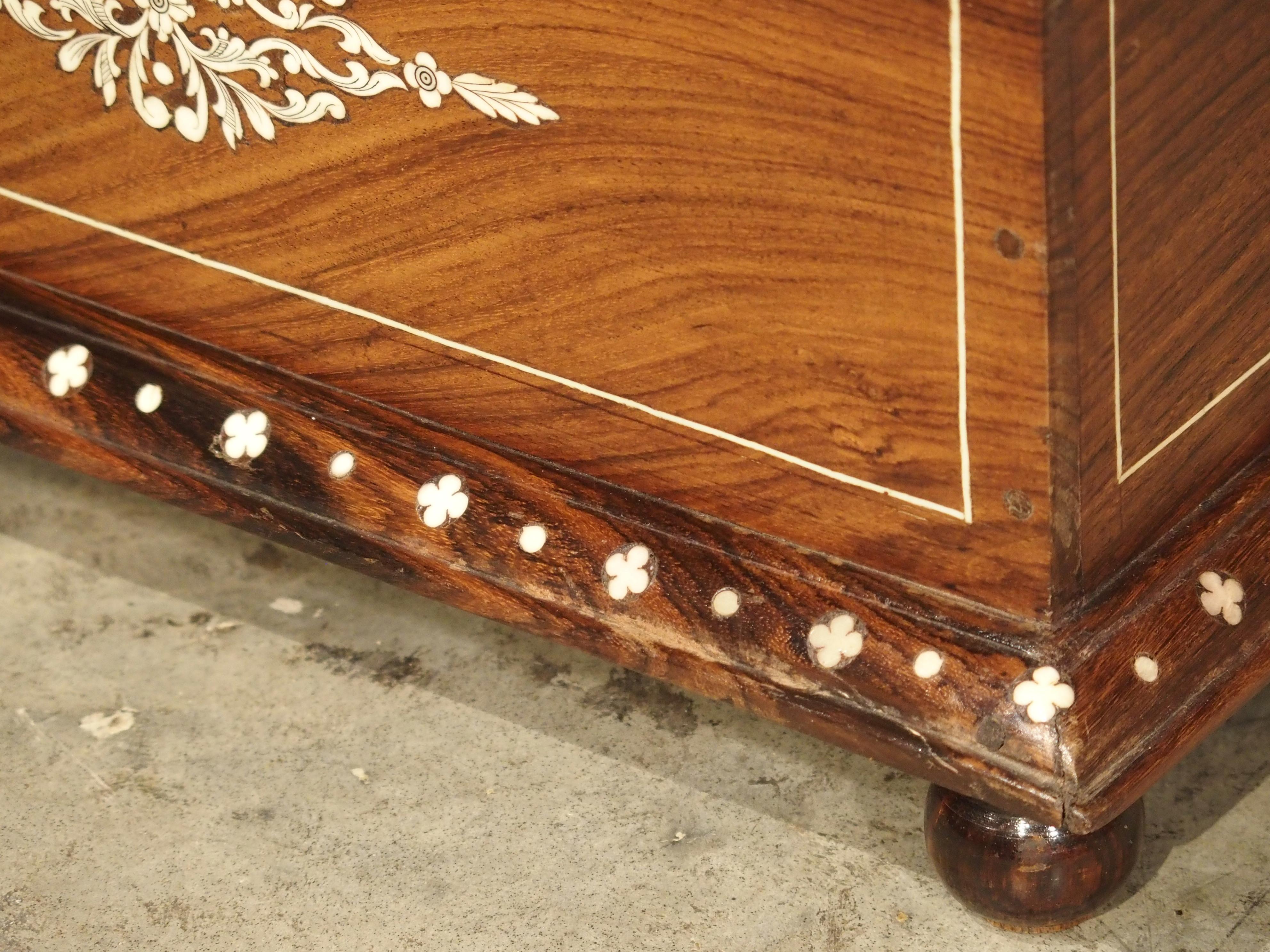 European Antique Bone Inlaid Table Trunk from Southern Iberia, 19th Century