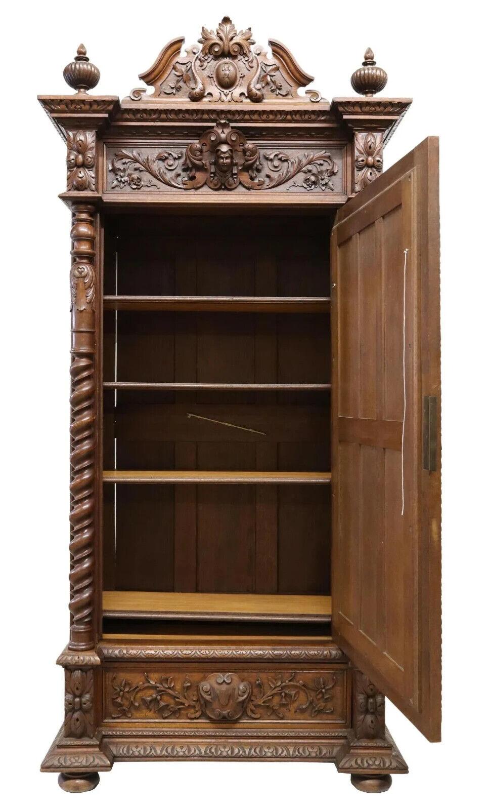 Antique Bonnetiere, French Henri II Style, Carved Oak, Crest, Foliates, 1800's! In Good Condition In Austin, TX