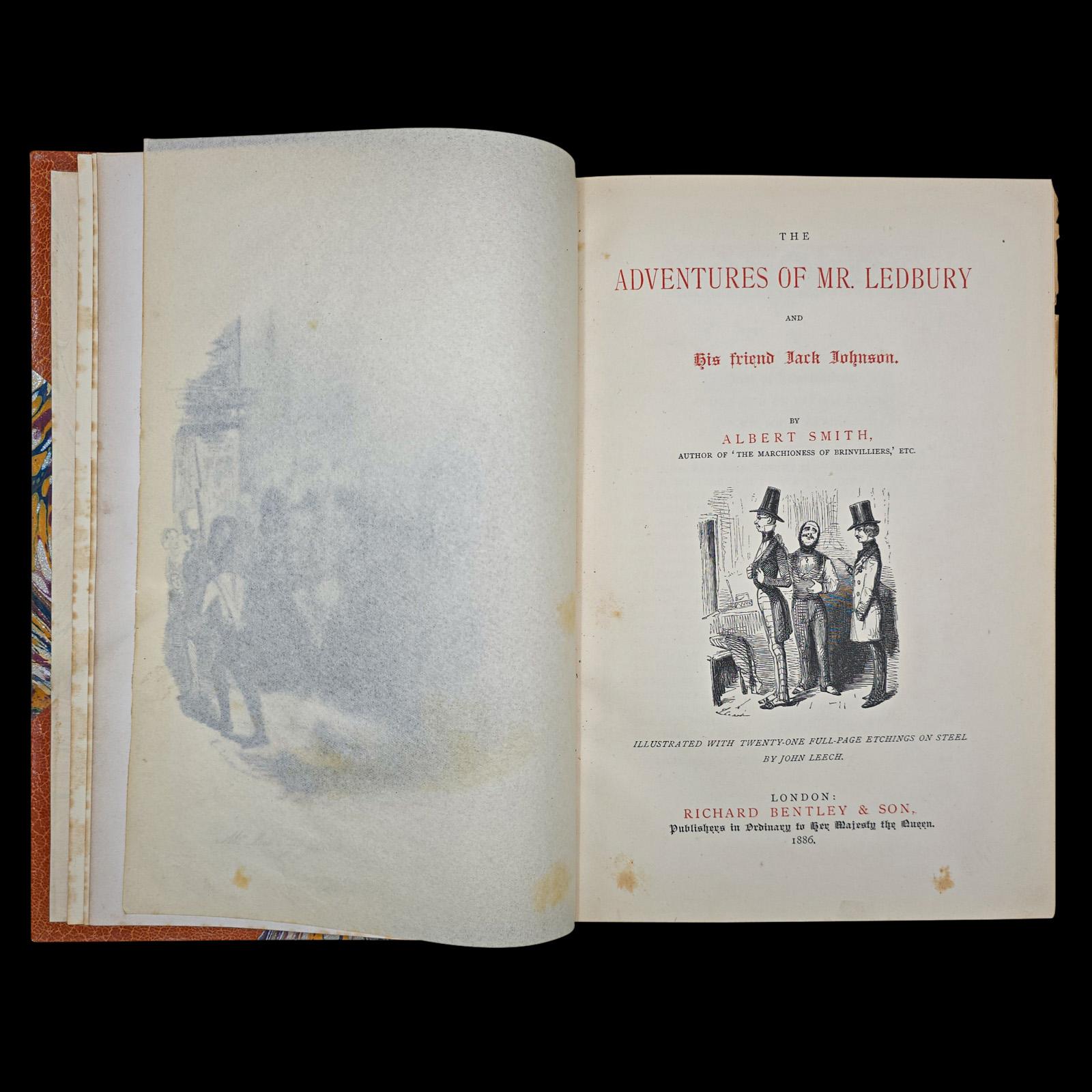 Late Victorian Antique Book, Adventures of Mr Ledbury, Albert Smith, Novel, Literature, C.1886 For Sale