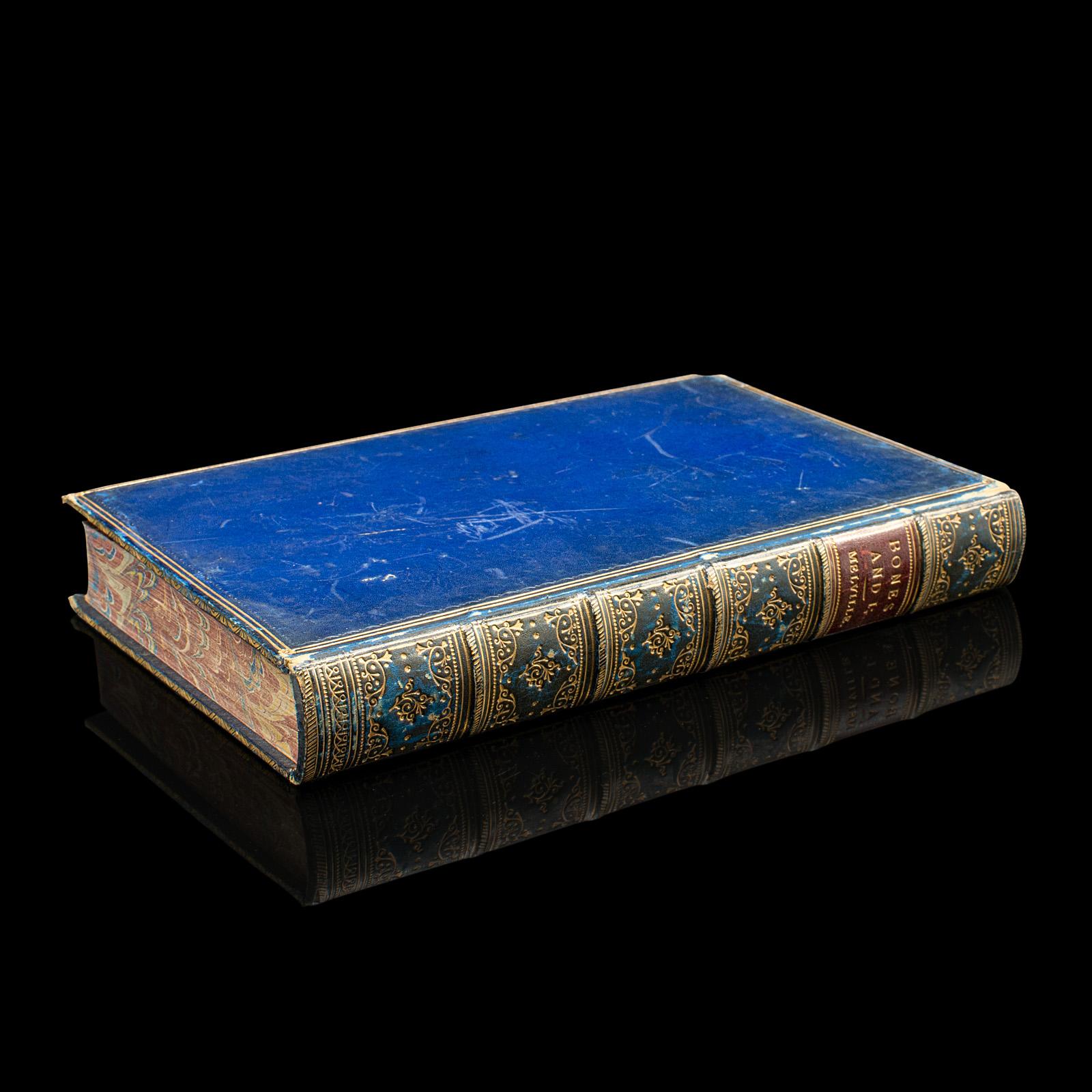 
This is an antique book, Bones & I by George Whyte-Melville. An English language, bound novel, dating to the late Victorian period, circa 1880.

First published in 1868, Bones & I is a humorous novel written about a man - Jack Raggles - who gains