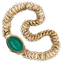 Pulsera antigua de cadena de libro en oro amarillo de 18 quilates con cierre de caja de crisoprasa
