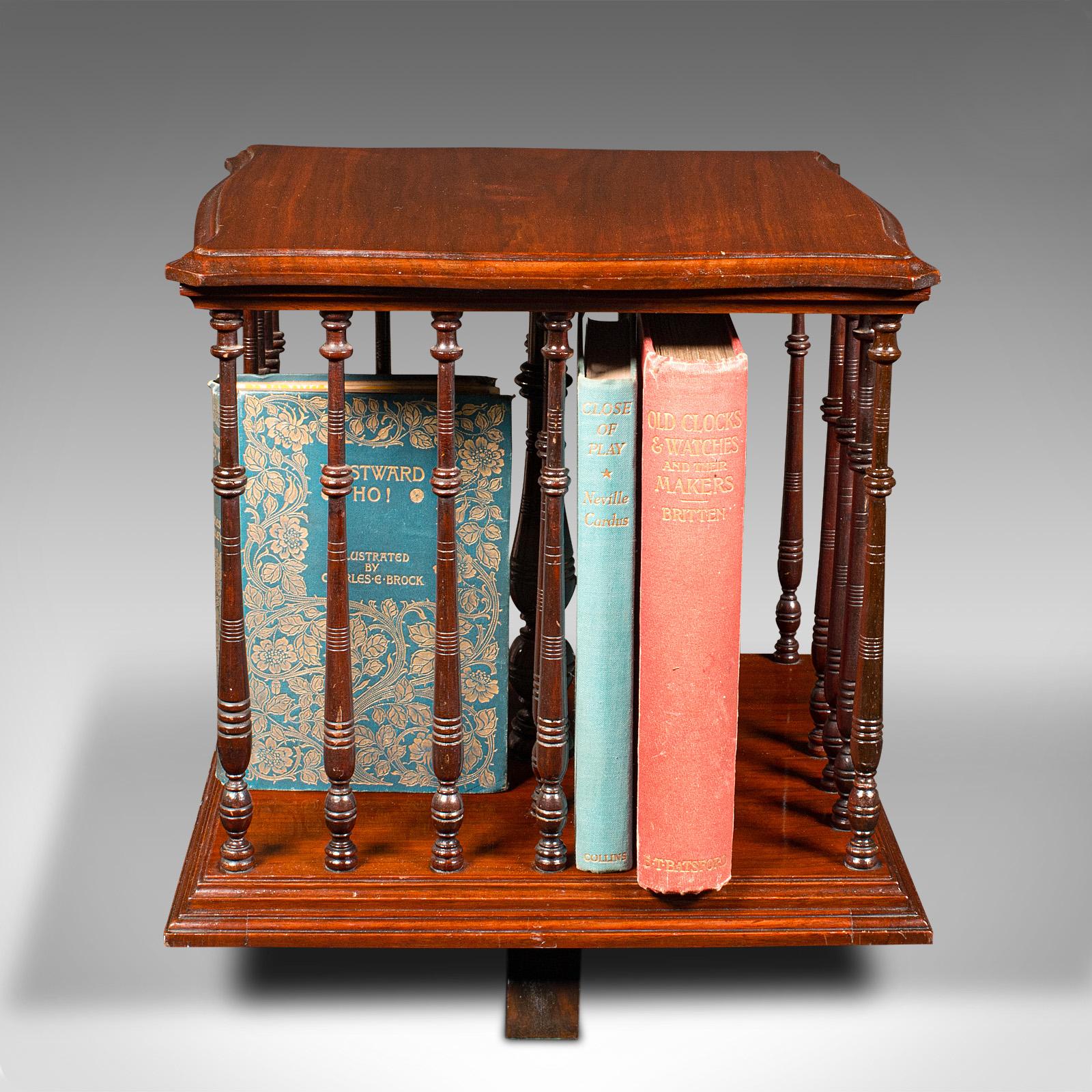 British Antique Book Companion, English, Walnut, Rotary Bookstand, Edwardian, Circa 1910 For Sale