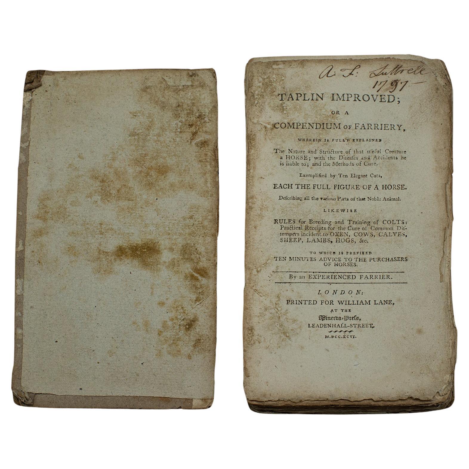 Livre ancien Compendium of Farriery, anglais, géorgien, équestre, Londres 1796 en vente