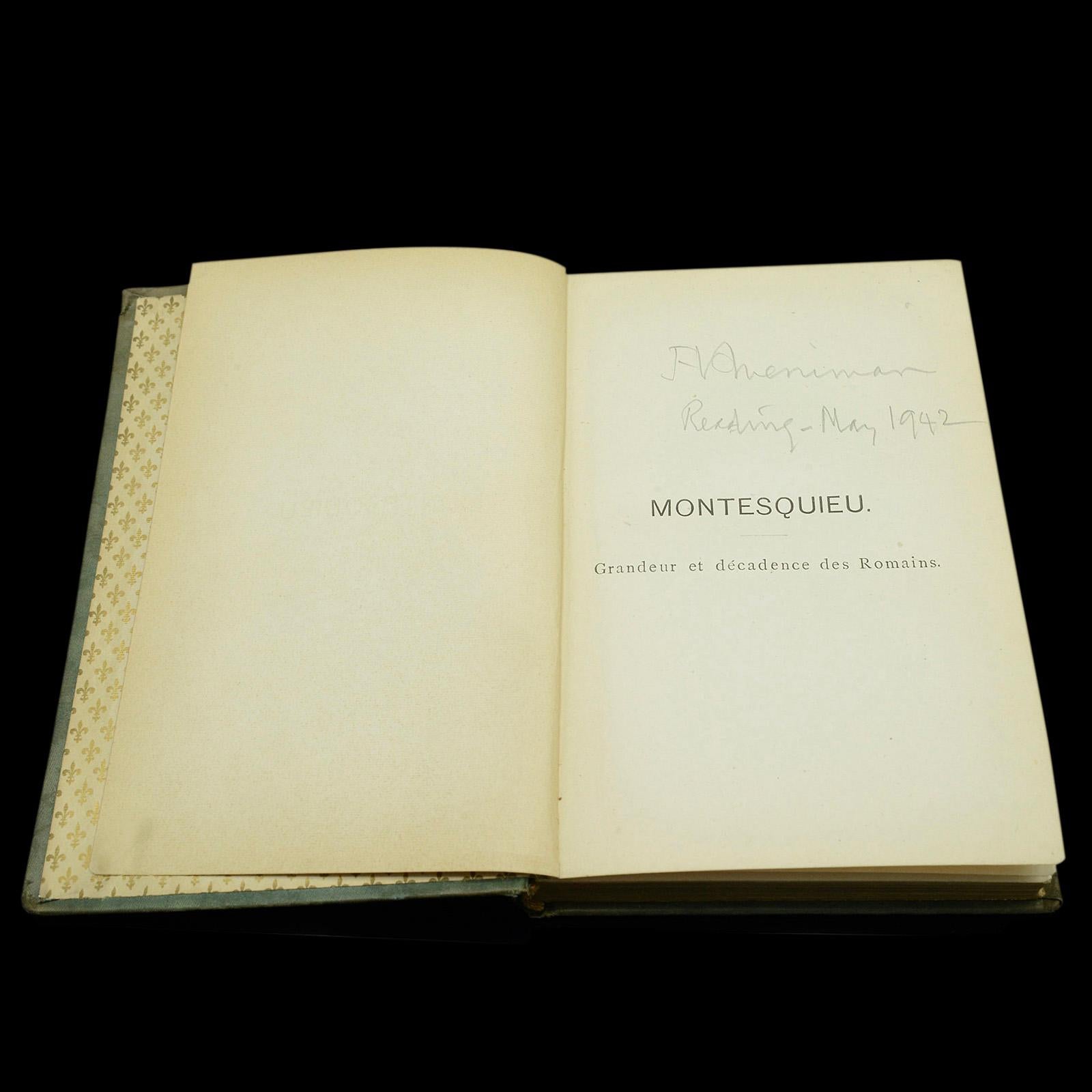 19th Century Antique Book Grandeur Des Romains, Montesquieu, French Language, Mid Victorian For Sale