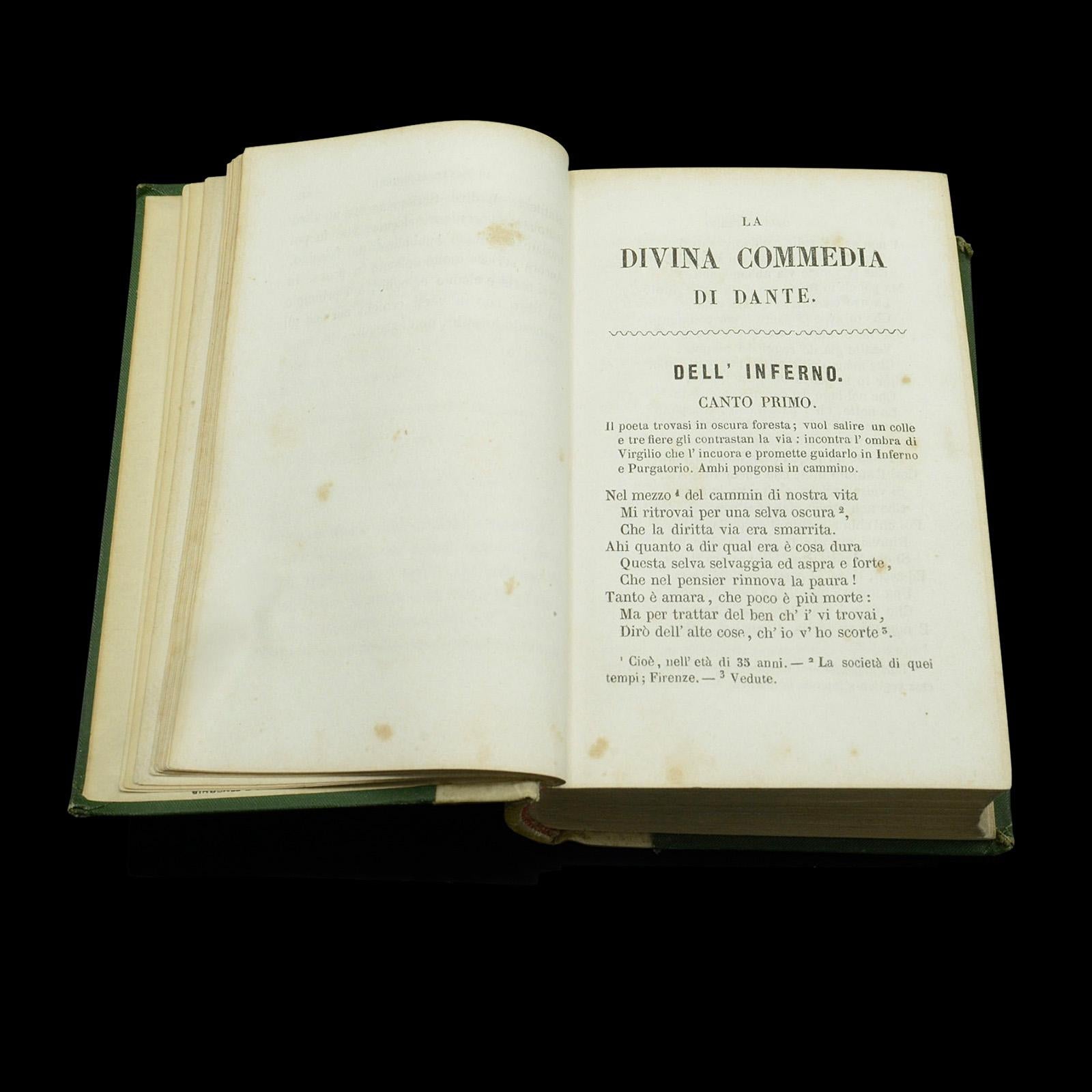 Paper Antique Book La Divina Commedia, Italian Language, Dante, Divine Comedy, 1855 For Sale