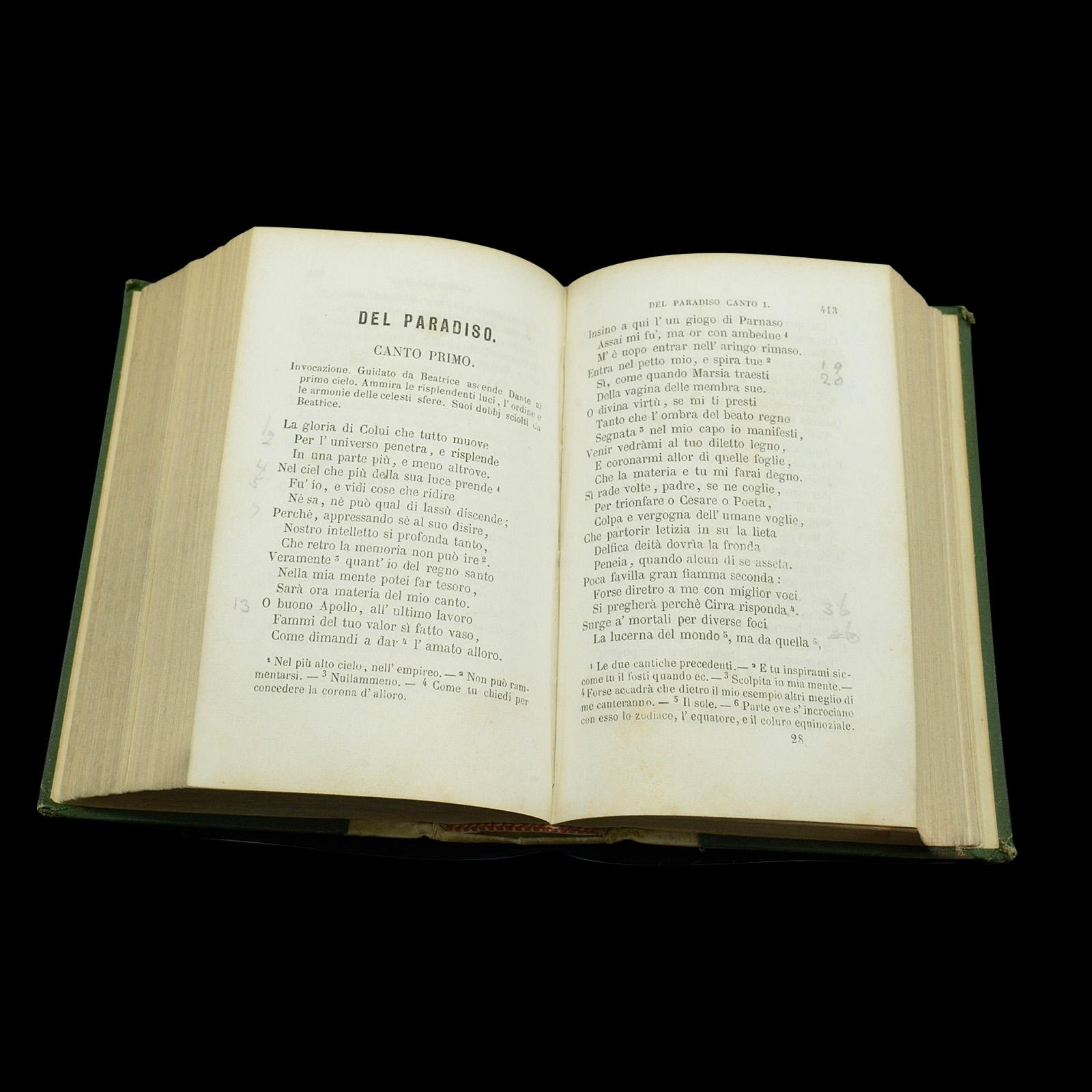 Paper Antique Book La Divina Commedia, Italian Language, Dante, Divine Comedy, 1855