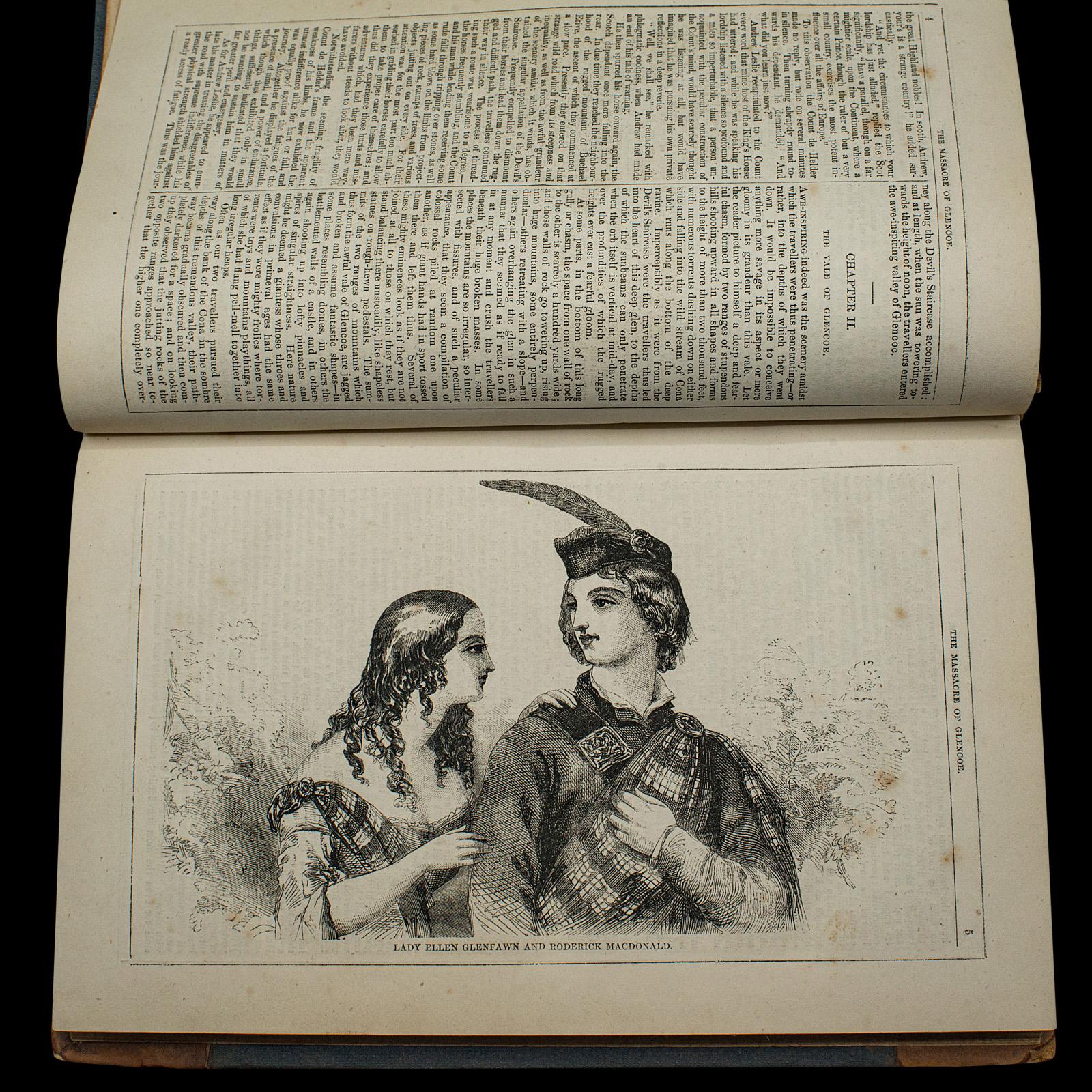 19th Century Antique Book, Massacre of Glencoe, G. Reynolds, English Novel, Victorian, C.1860 For Sale
