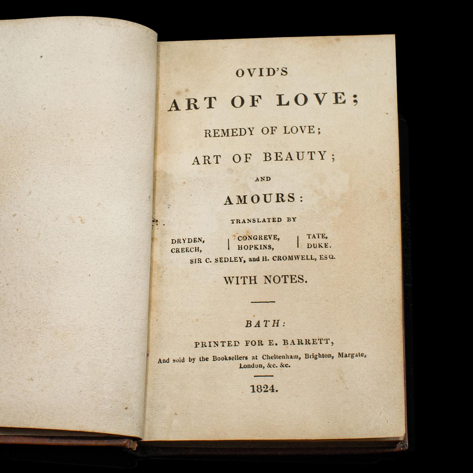 Antique Book, Ovid's Art of Love, English, Roman Period, Bound, Regency, C.1824 In Good Condition For Sale In Hele, Devon, GB