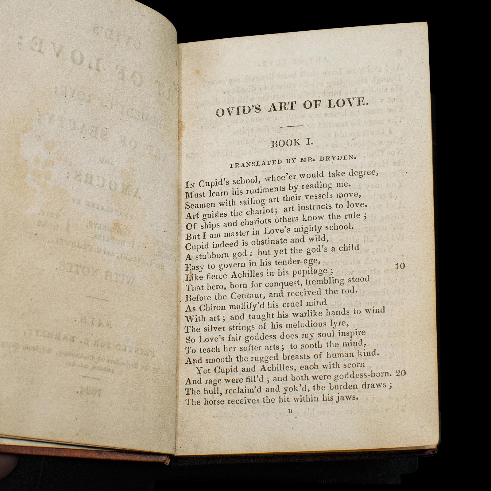 19th Century Antique Book, Ovid's Art of Love, English, Roman Period, Bound, Regency, C.1824 For Sale