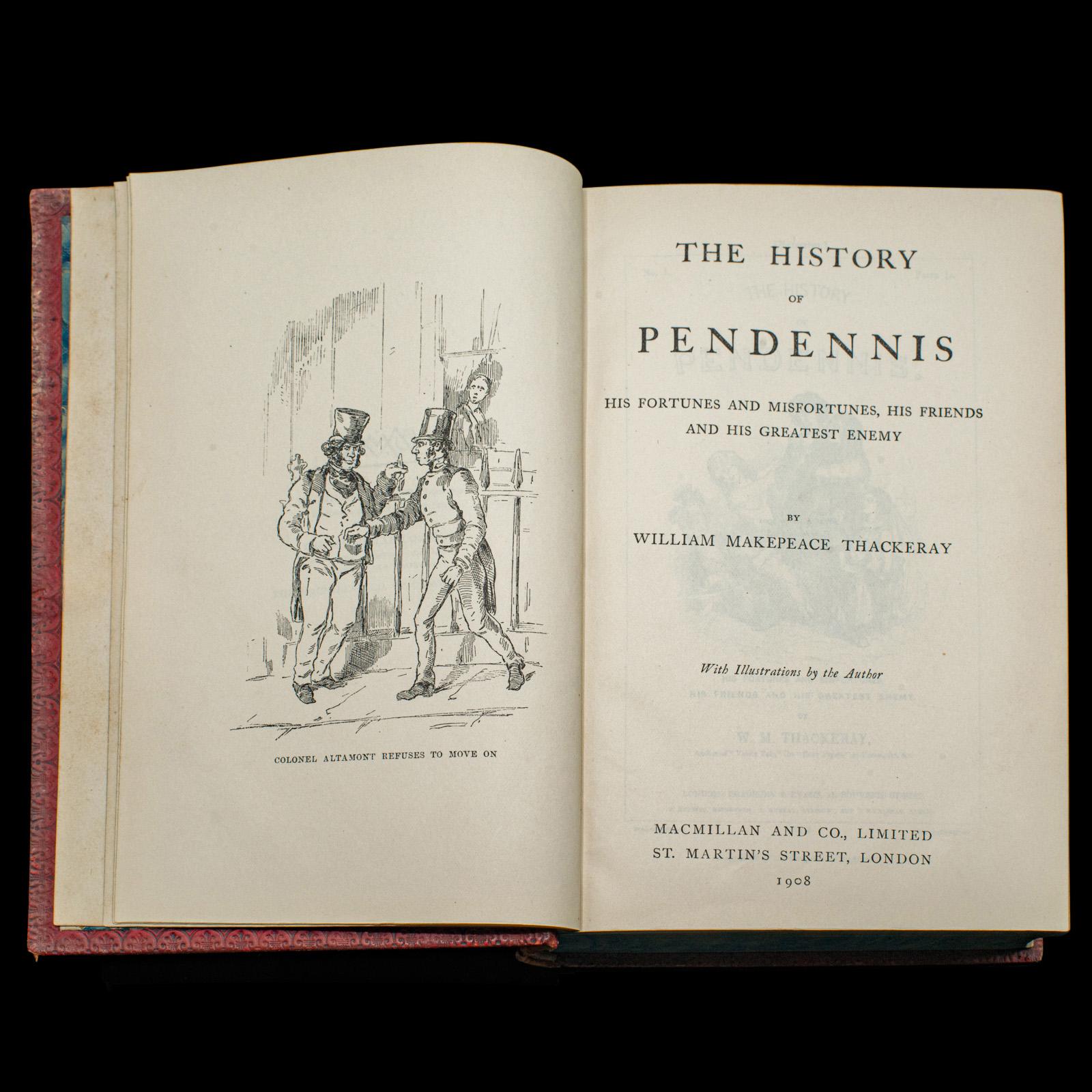 Livre ancien Pendennis de William Thackeray, Novel, Fiction, Édouardien, C.1908 Bon état - En vente à Hele, Devon, GB