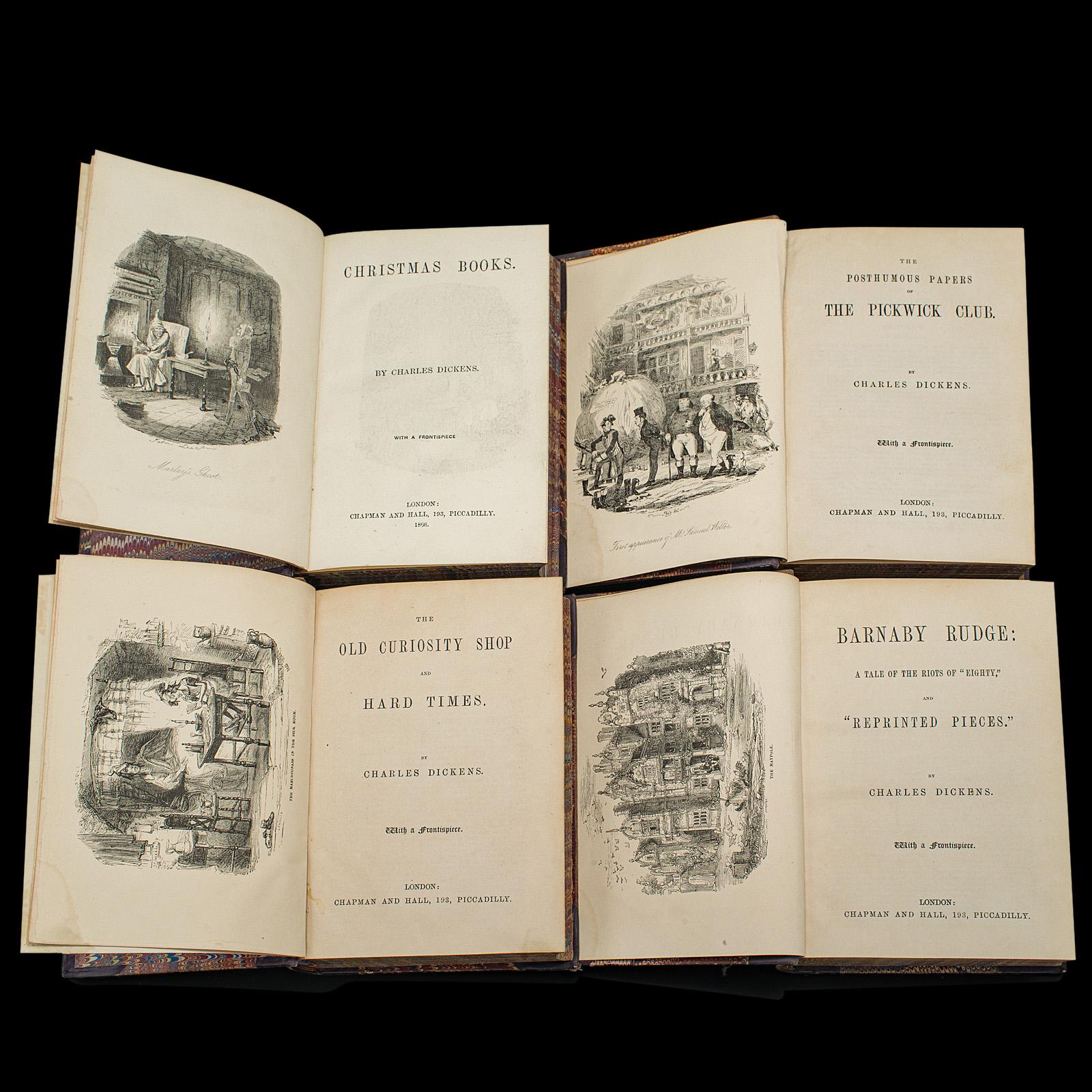 Antique Book Set, 13 Vols Charles Dickens Novels, English, Fiction, Victorian In Good Condition For Sale In Hele, Devon, GB