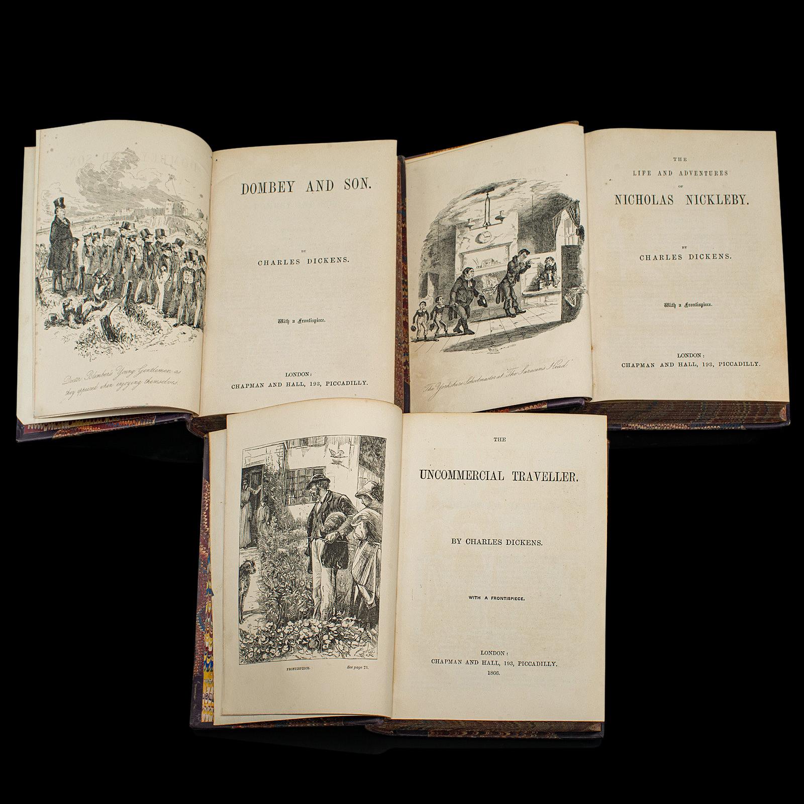 Paper Antique Book Set, 13 Vols Charles Dickens Novels, English, Fiction, Victorian