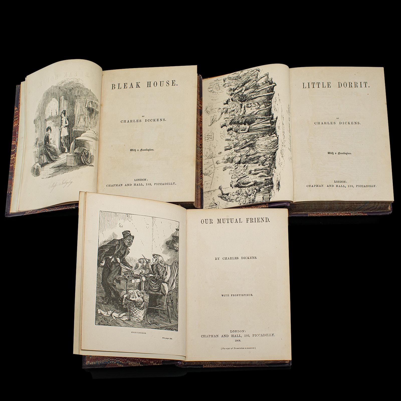 Antikes Buchset, 13 Bände Charles Dickens-Romane, englisch, figürlich, viktorianisch, viktorianisch (Papier) im Angebot