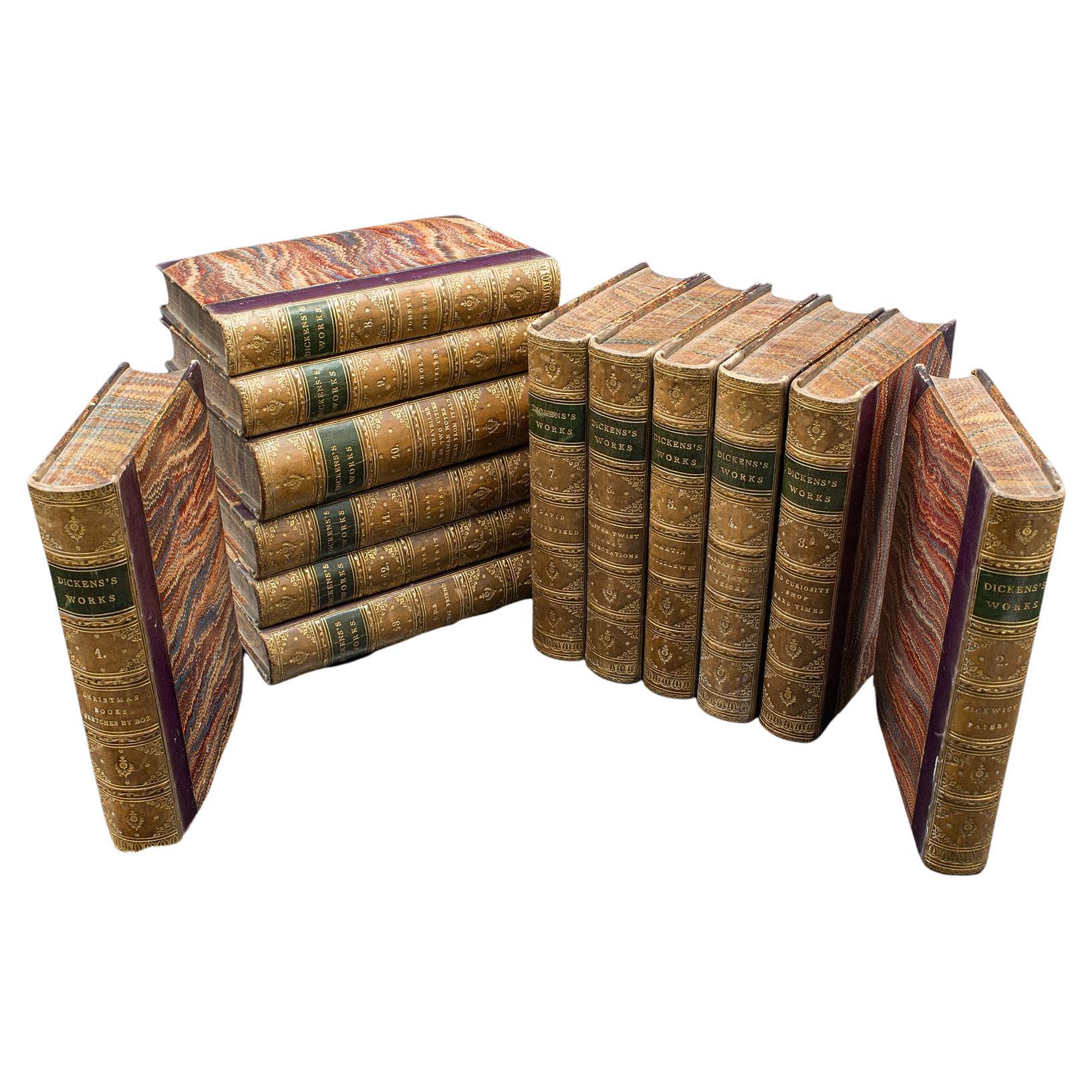 Ensemble de livres anciens, 13 volumes romans de Charles Dickens, anglais, fiction, victorien