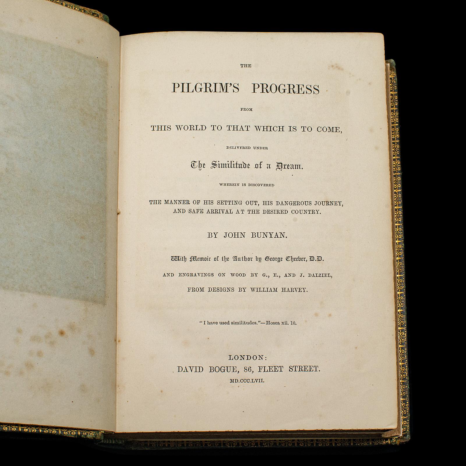 Paper Antique Book, The Pilgrim's Progress, John Bunyan, English, Novel, Victorian For Sale