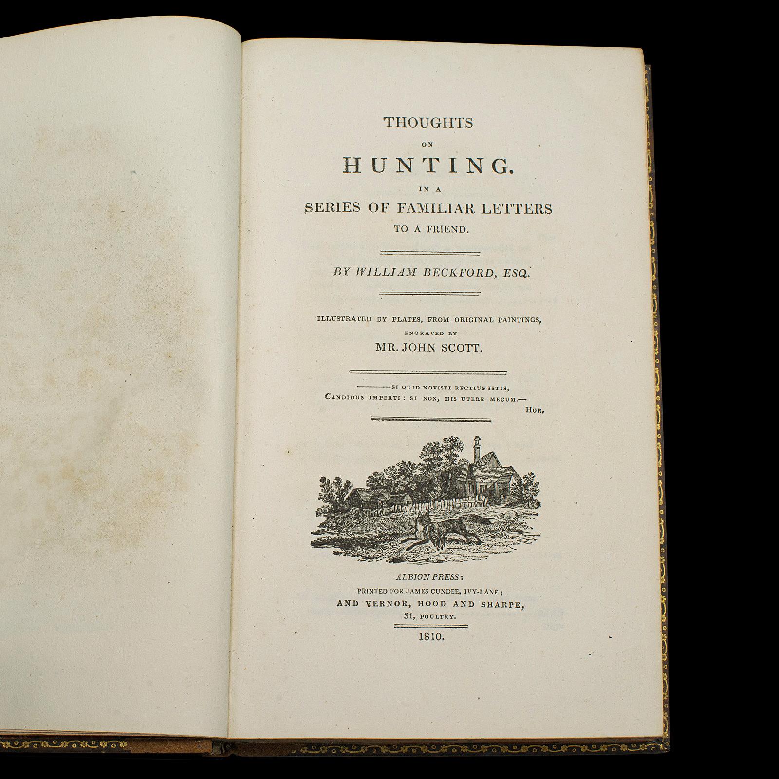 XIXe siècle Livre ancien Thoughts on Hunting de William Beckford, anglais, géorgien, 1810 en vente