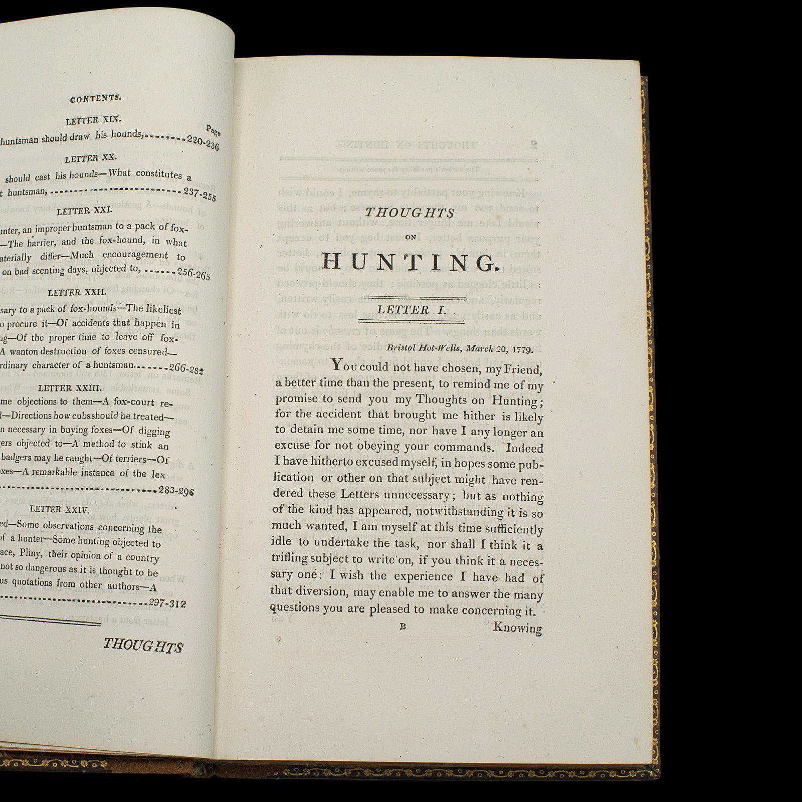 Papier Livre ancien Thoughts on Hunting de William Beckford, anglais, géorgien, 1810 en vente