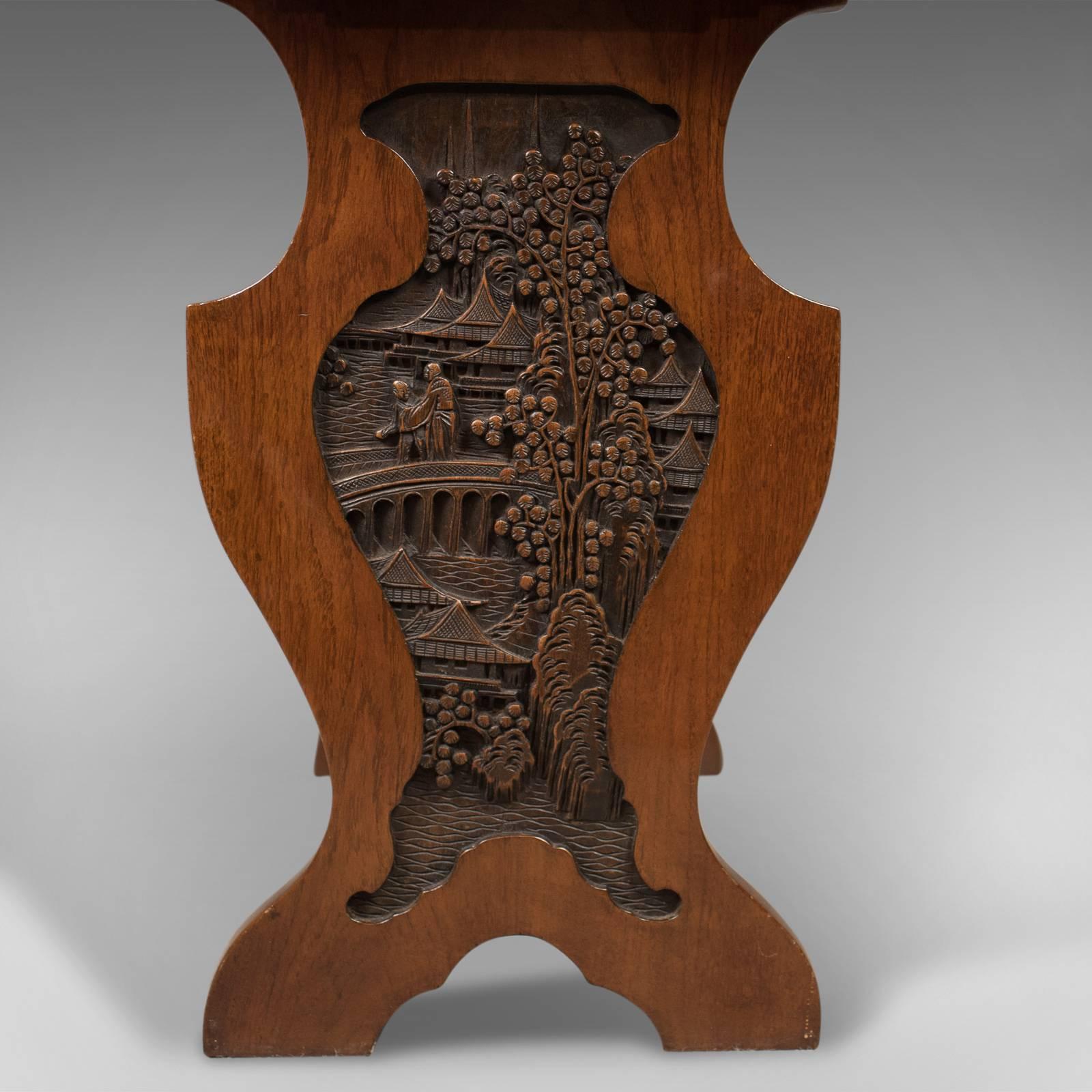 Chinese Export Antique Book Trough Side Table, Oriental Walnut, circa 1910