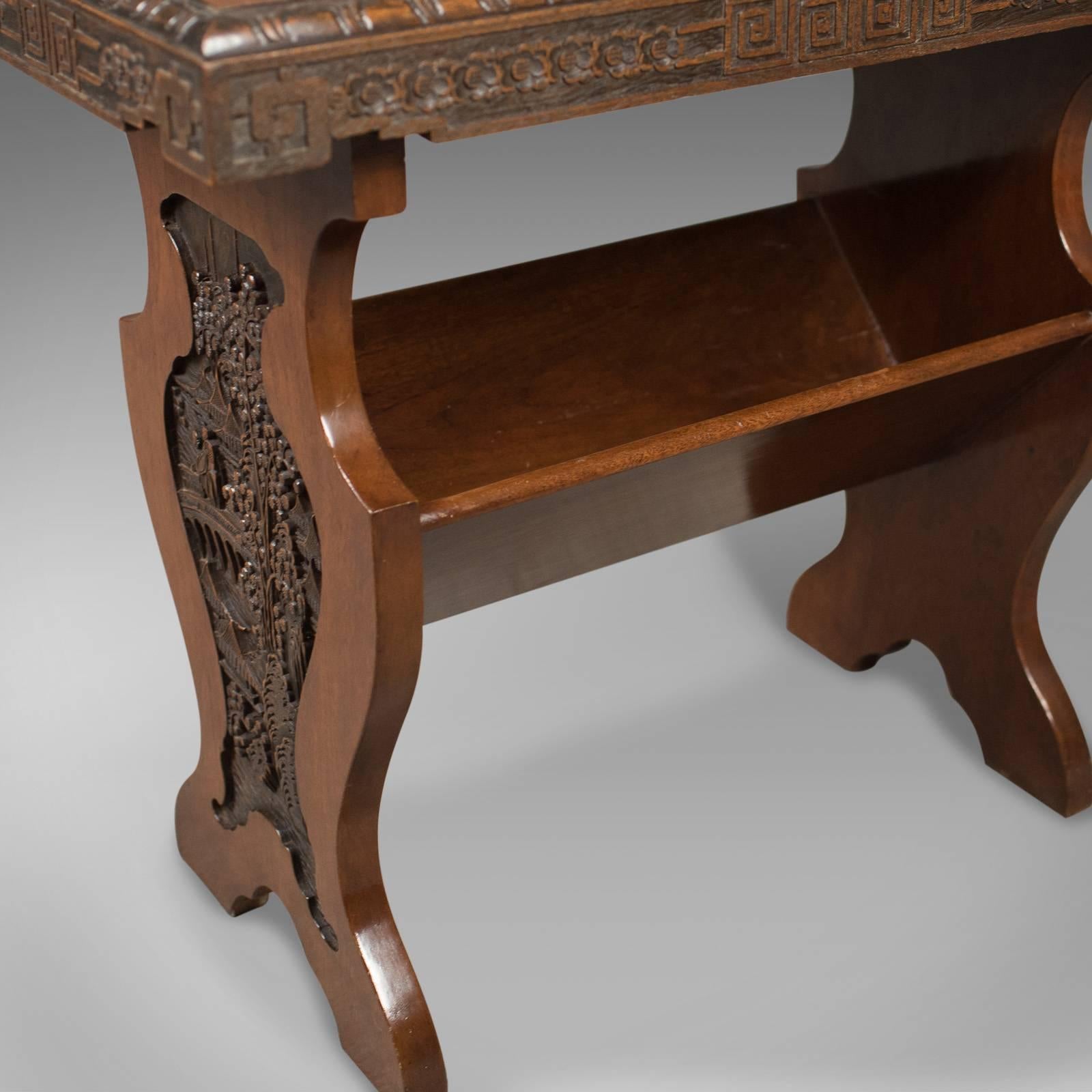 Chinese Antique Book Trough Side Table, Oriental Walnut, circa 1910