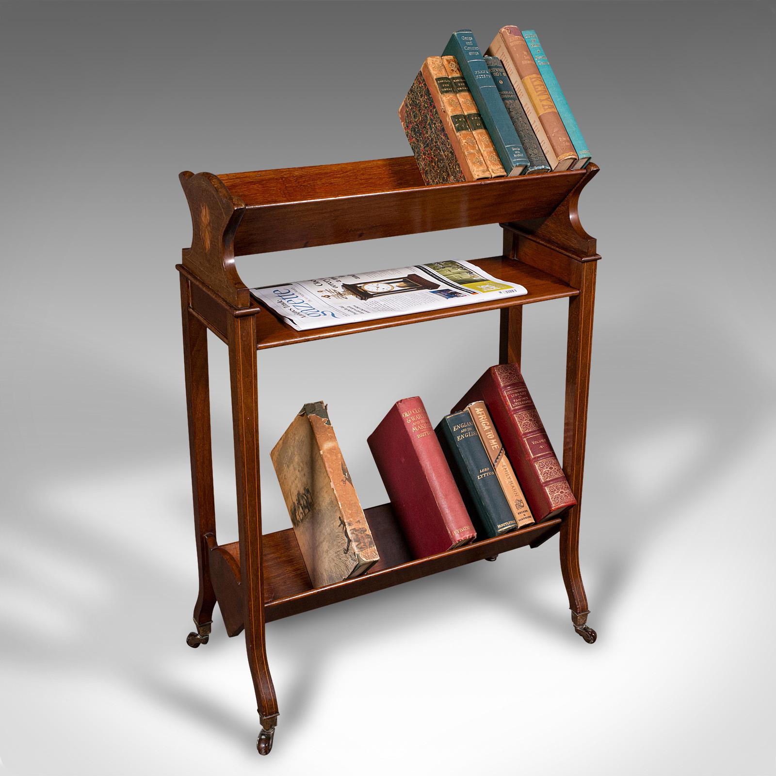 Antique Book Trough Stand, English, Walnut, Boxwood, Lounge Bookcase, Edwardian 6