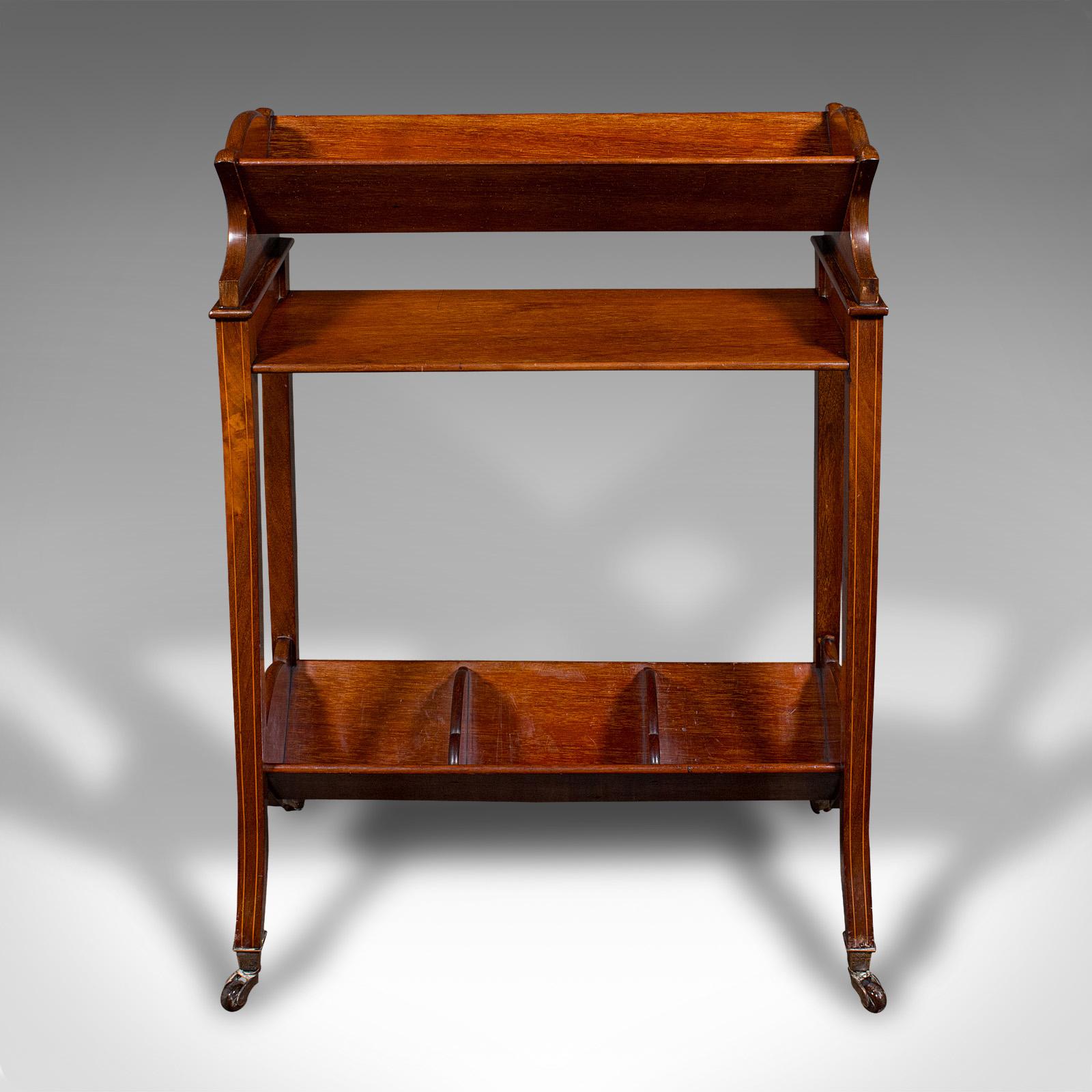 Antique Book Trough Stand, English, Walnut, Boxwood, Lounge Bookcase, Edwardian In Good Condition In Hele, Devon, GB