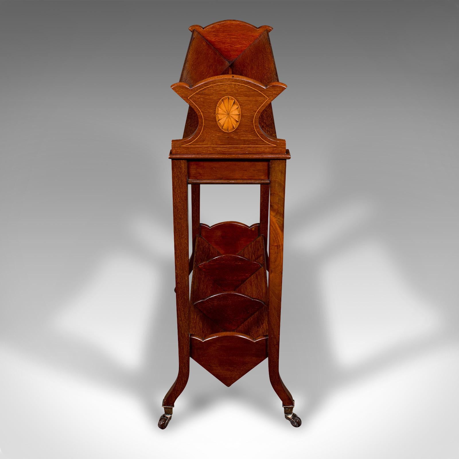 20th Century Antique Book Trough Stand, English, Walnut, Boxwood, Lounge Bookcase, Edwardian