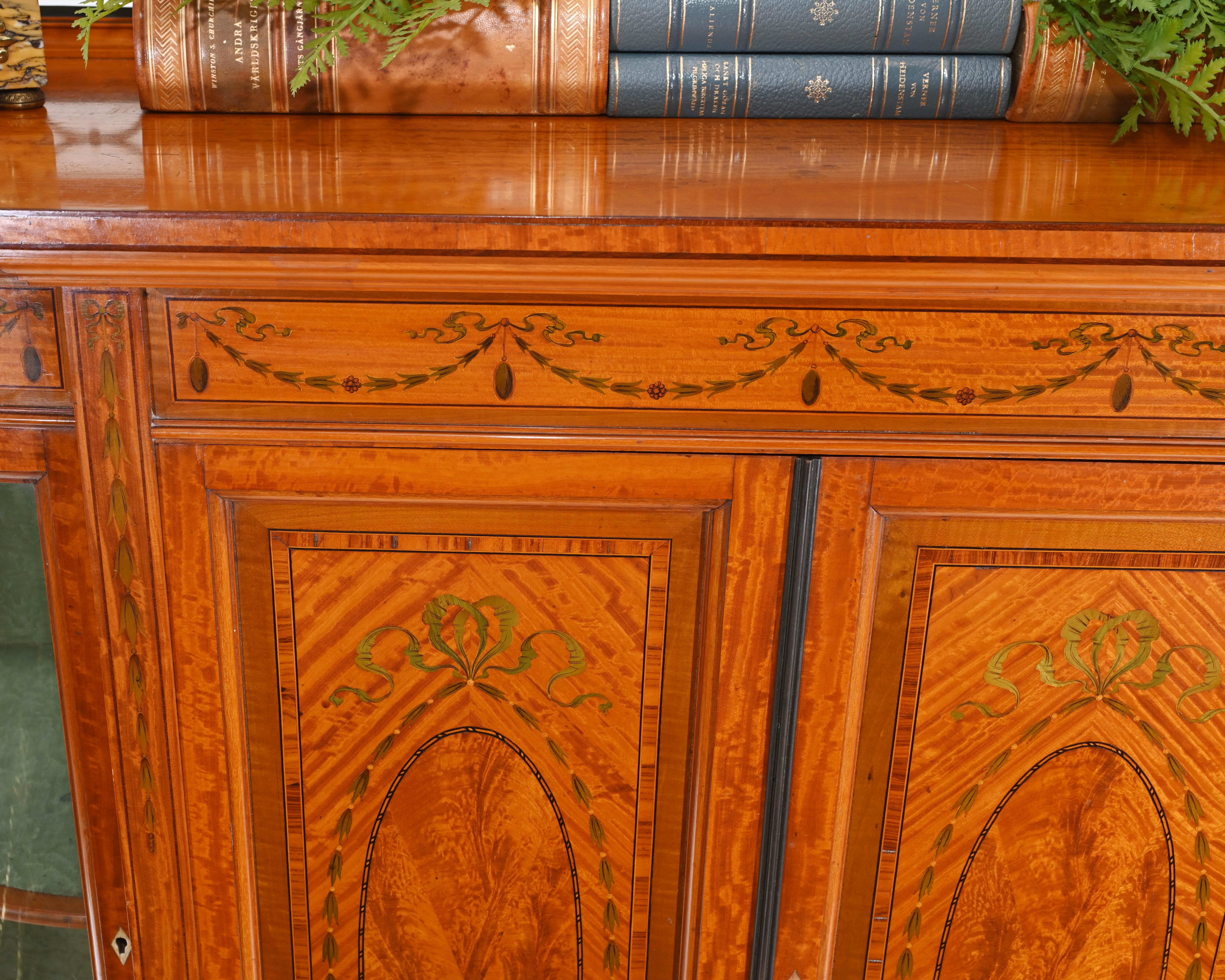Late Victorian Antique Bookcase Cabinet Maple and Co Victorian Satinwood For Sale