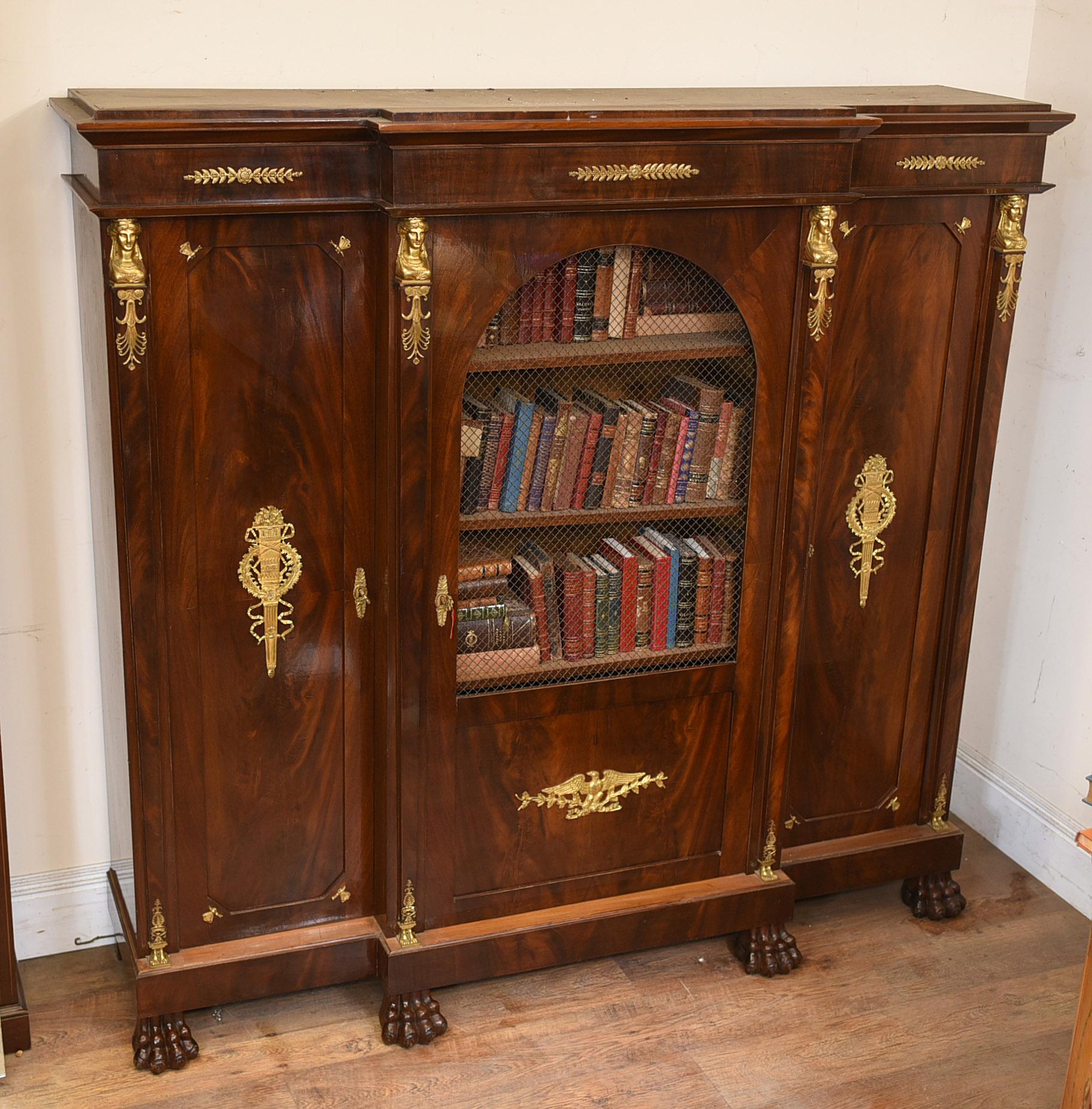 Antique Bookcase, French Empire Cabinet Flame Mahogany, 1880 11