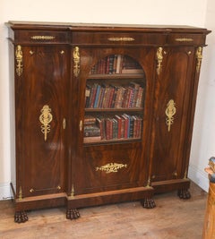 Antique Bookcase, French Empire Cabinet Flame Mahogany, 1880