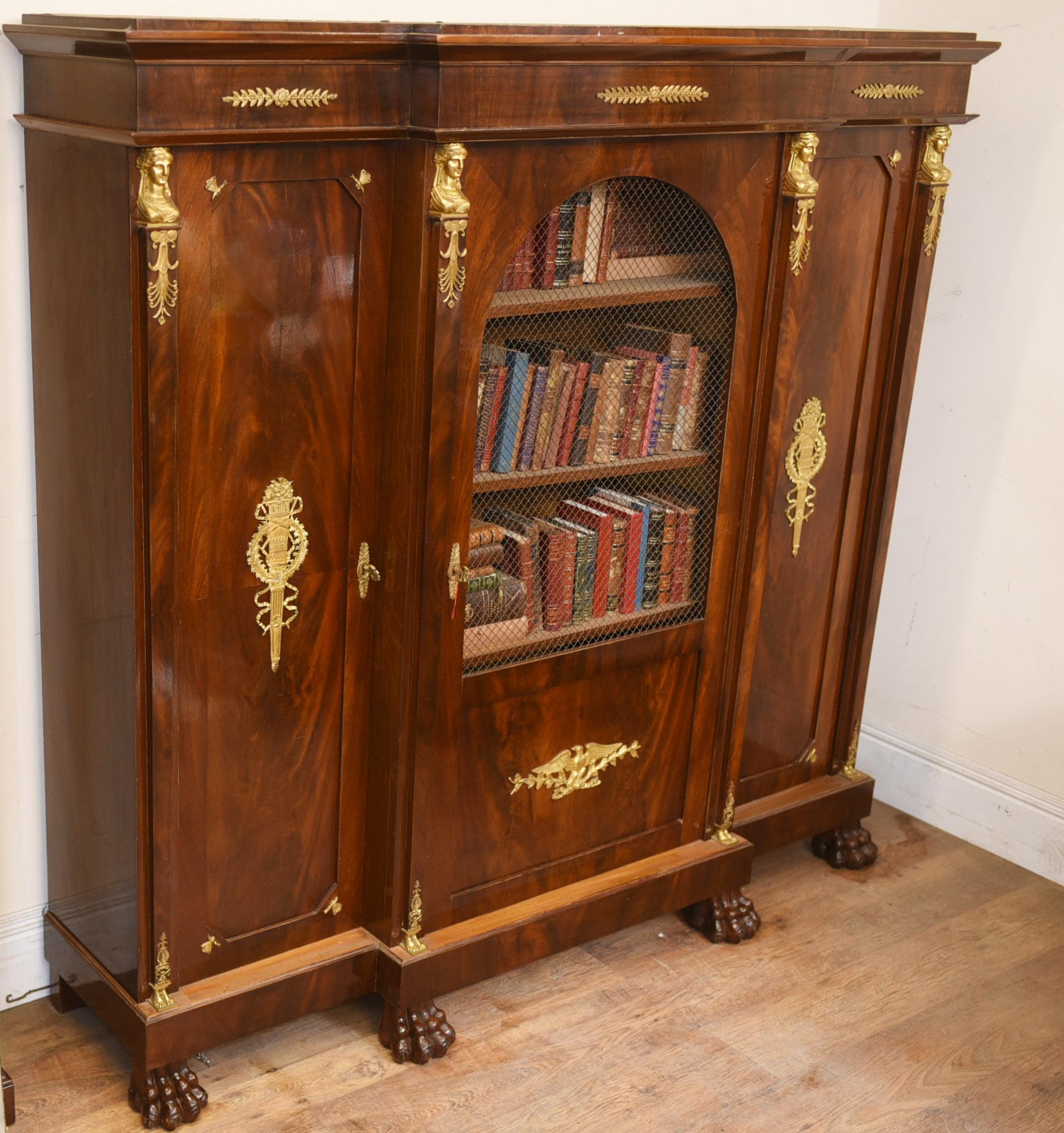 Antique Bookcase, French Empire Cabinet Flame Mahogany, 1880 In Good Condition In Potters Bar, GB