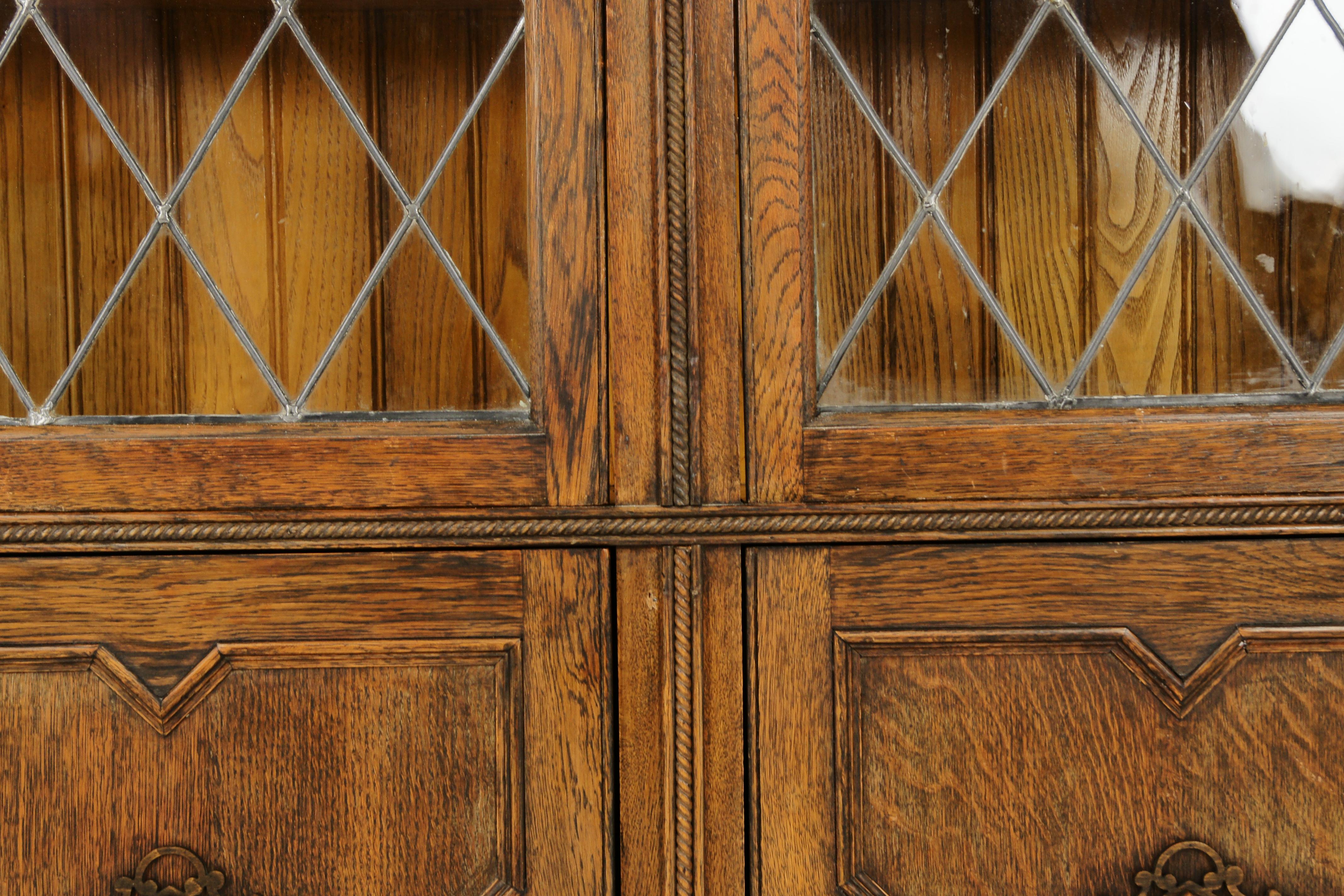 Hand-Crafted Antique Bookcase, Leaded Glass Bookcase, Display Cabinet, Arts and Crafts, B1356