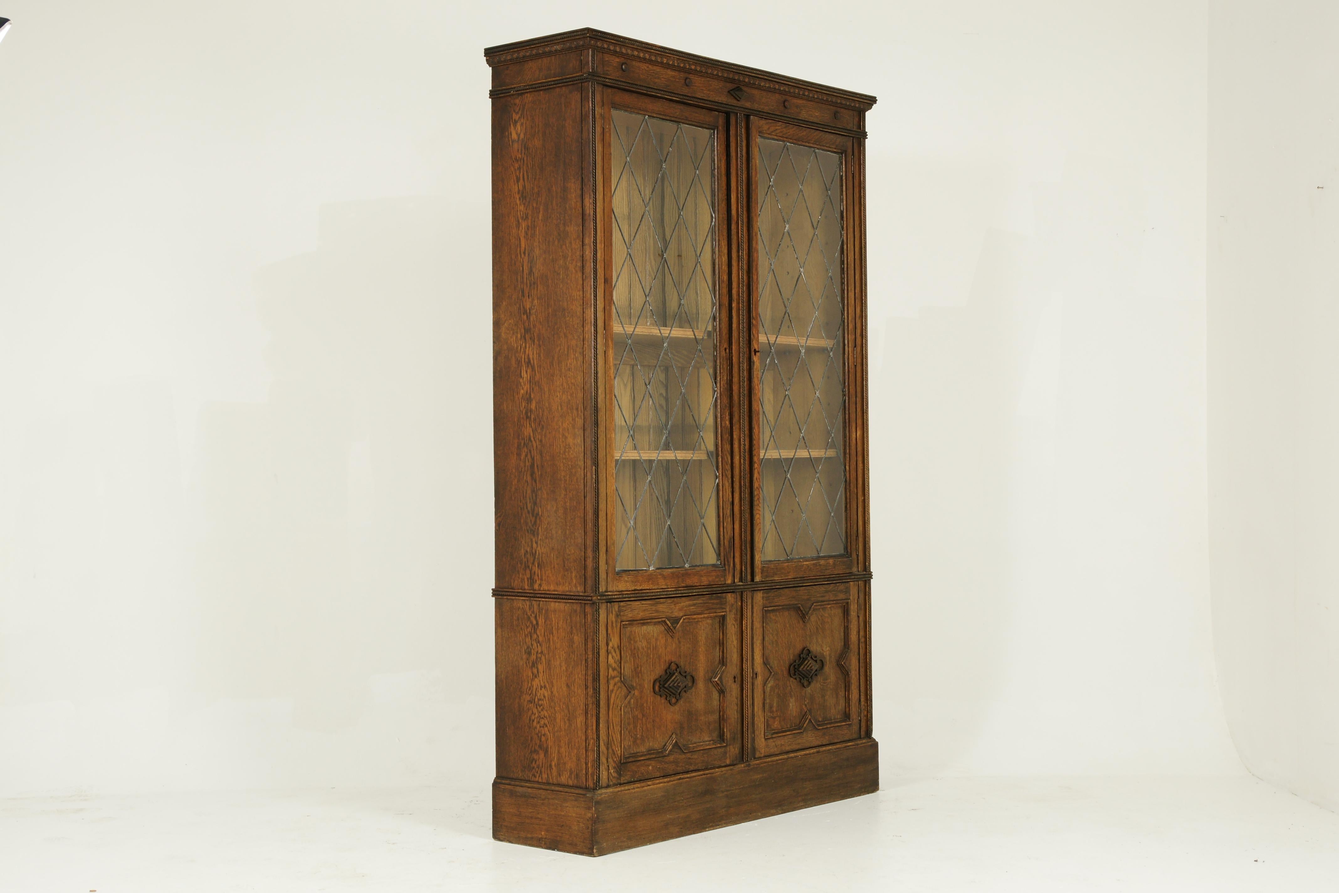 Early 20th Century Antique Bookcase, Leaded Glass Bookcase, Display Cabinet, Arts and Crafts, B1356