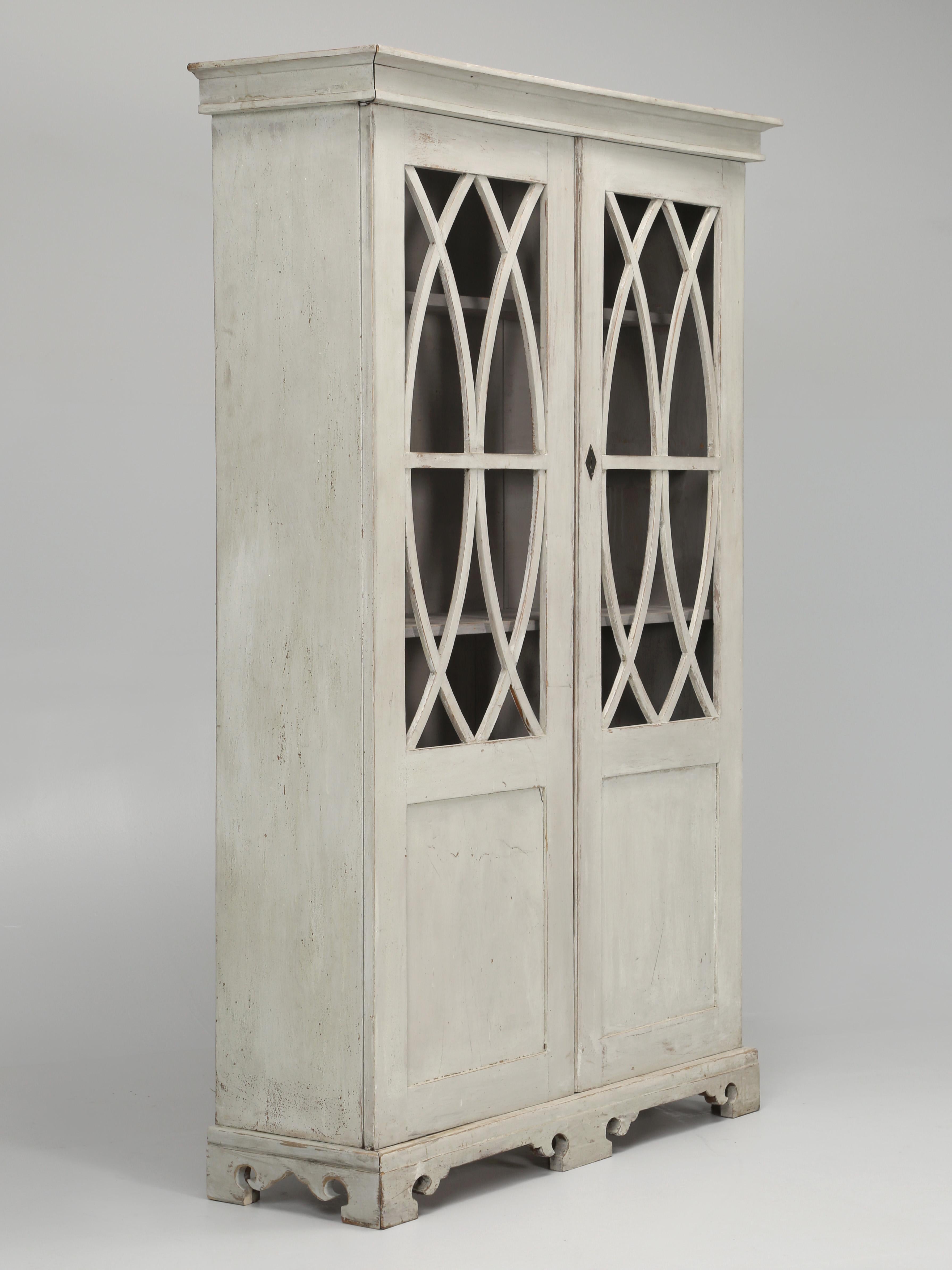 English Antique Bookcase or Display Cabinet with Enhanced Recent Paint