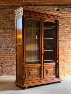 Antique Bookcase Vitrine French Solid Walnut 19th Century, circa 1890 Number 3