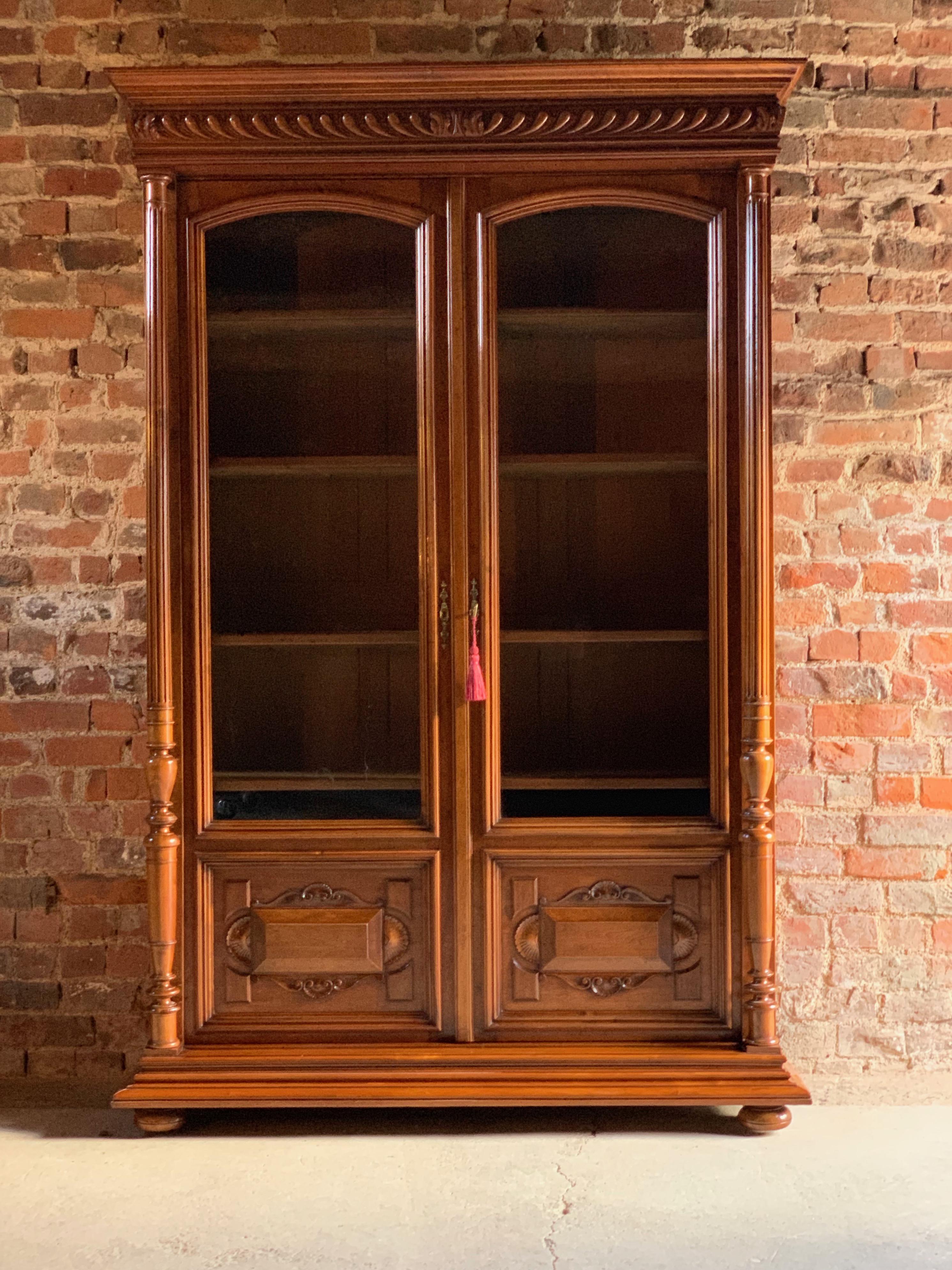 Victorian Antique Bookcase Vitrine French Solid Walnut 19th Century, circa 1890 Number 3