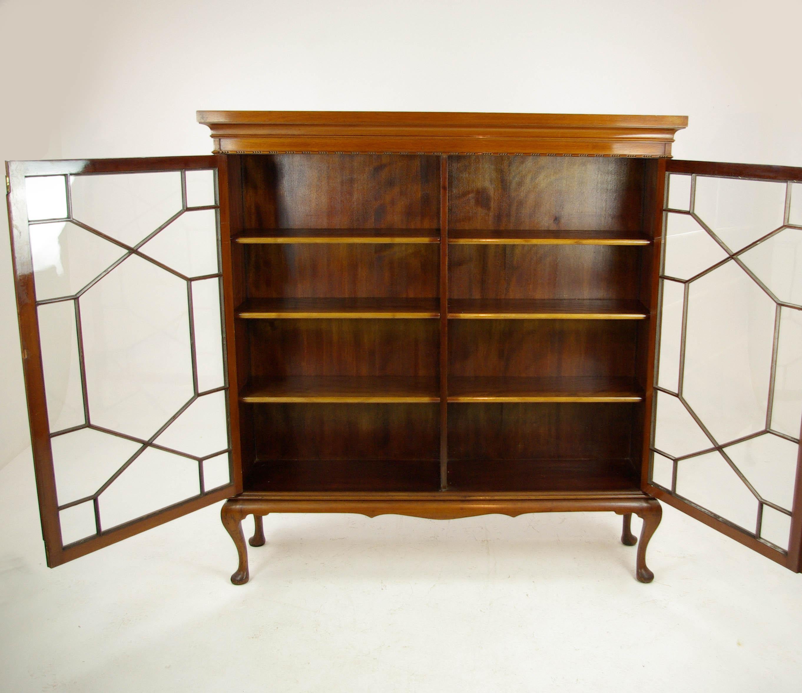 Antique Bookcase, Walnut Display Cabinet, 2 Astragal Doors, Antiques, B1254 1