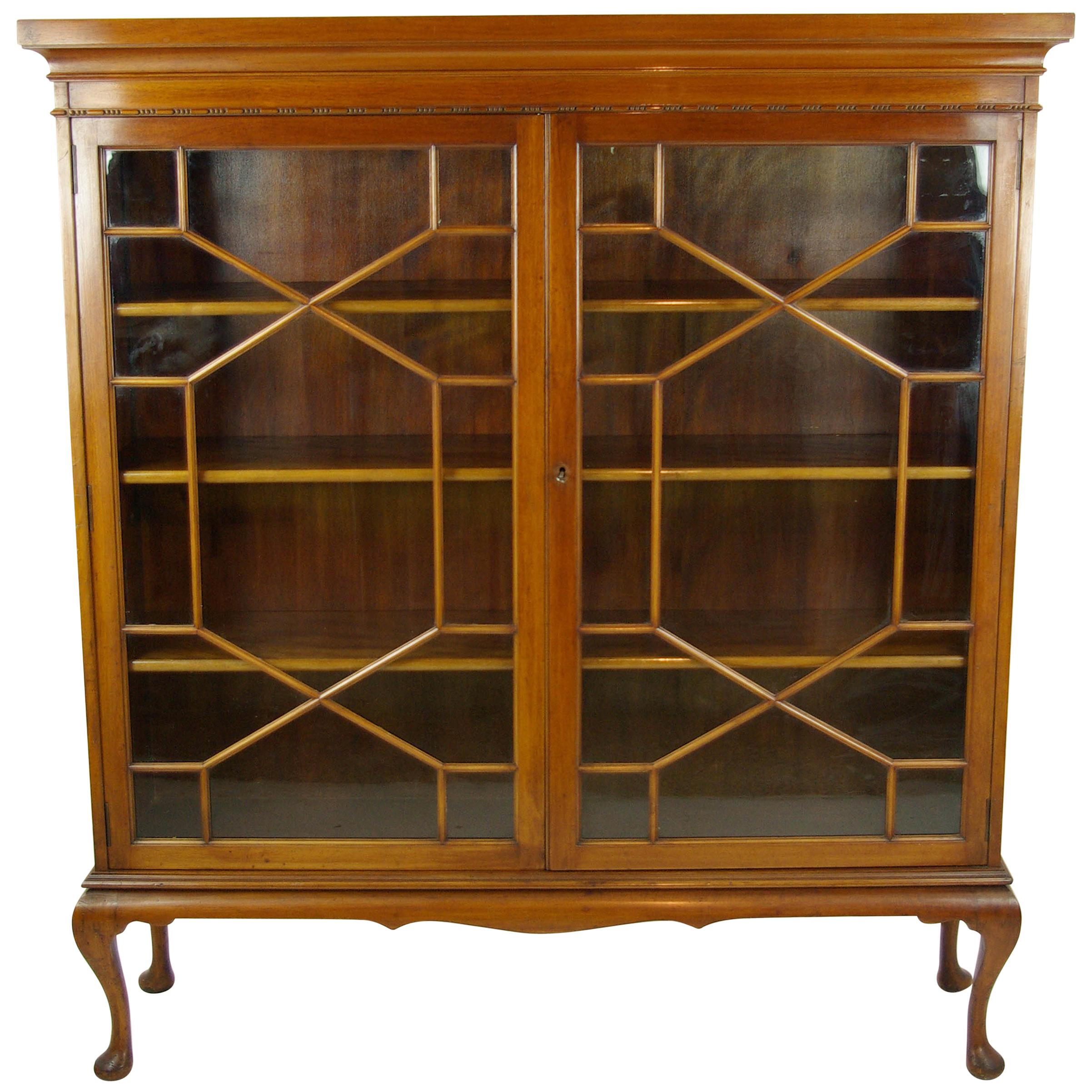 Antique Bookcase, Walnut Display Cabinet, 2 Astragal Doors, Antiques, B1254