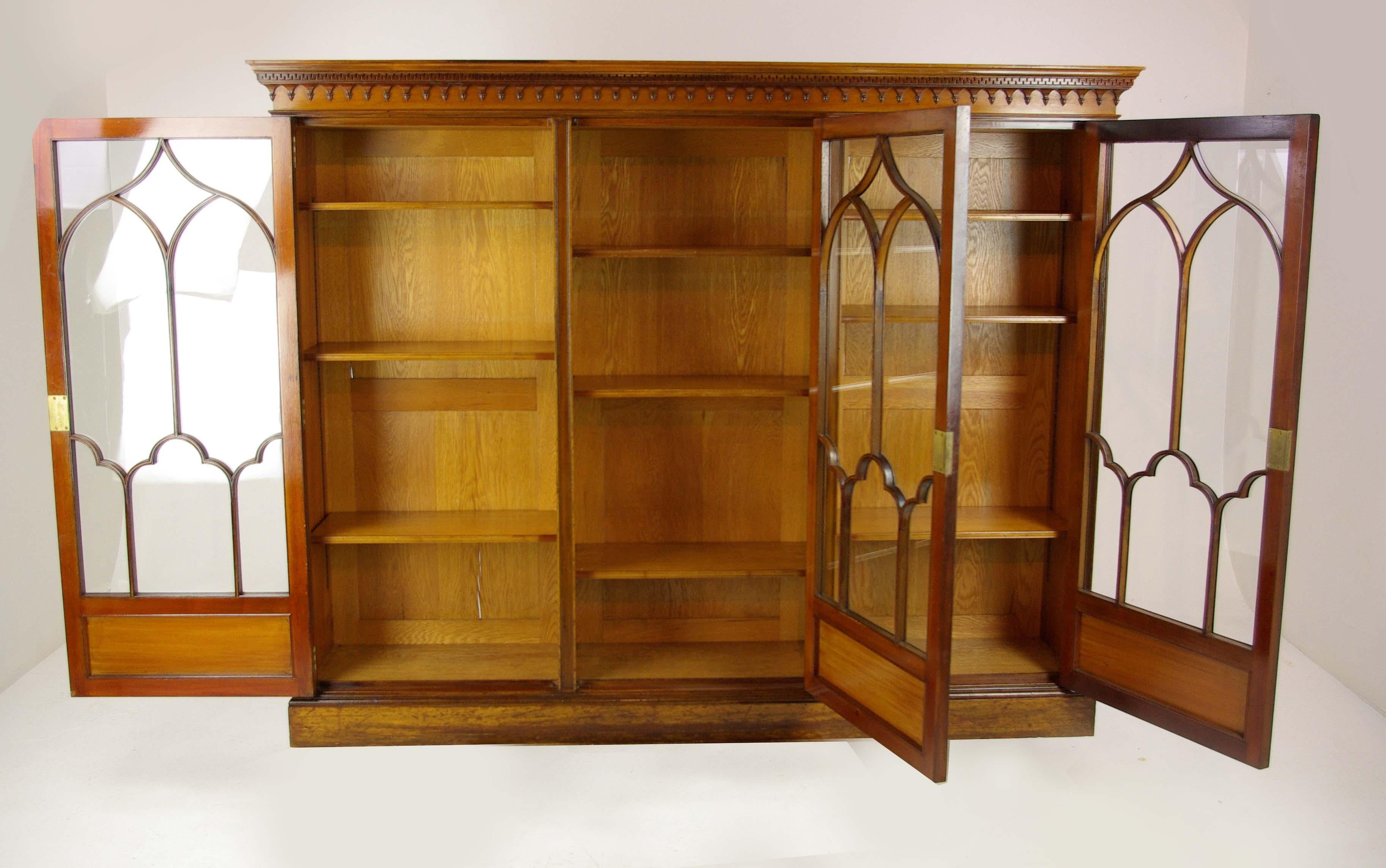 Antique Bookcase, Walnut Display Cabinet, 3 Door Bookcase, Scotland 1900, B1275 (Schottisch)