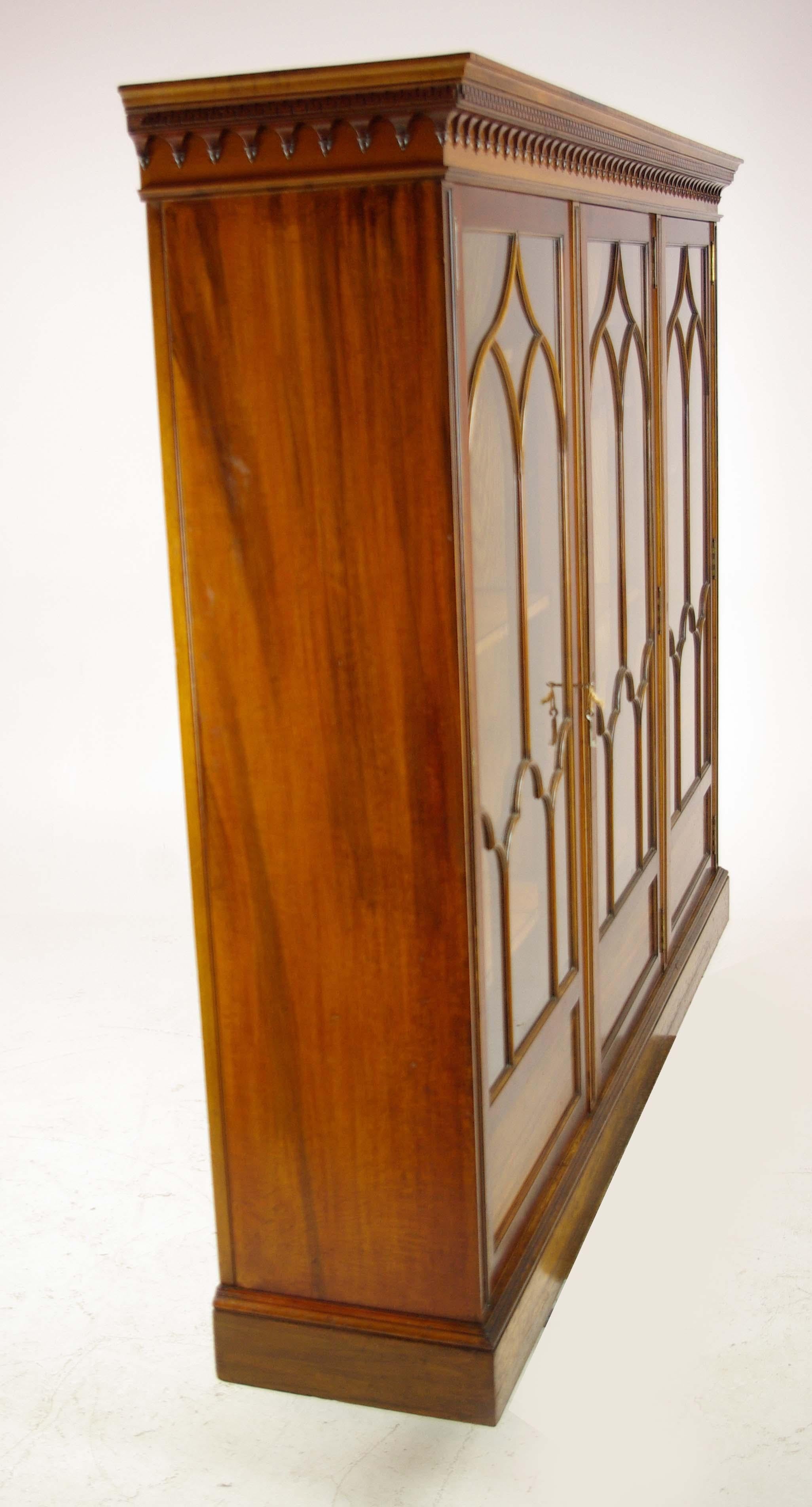 Antique Bookcase, Walnut Display Cabinet, 3 Door Bookcase, Scotland 1900, B1275 1