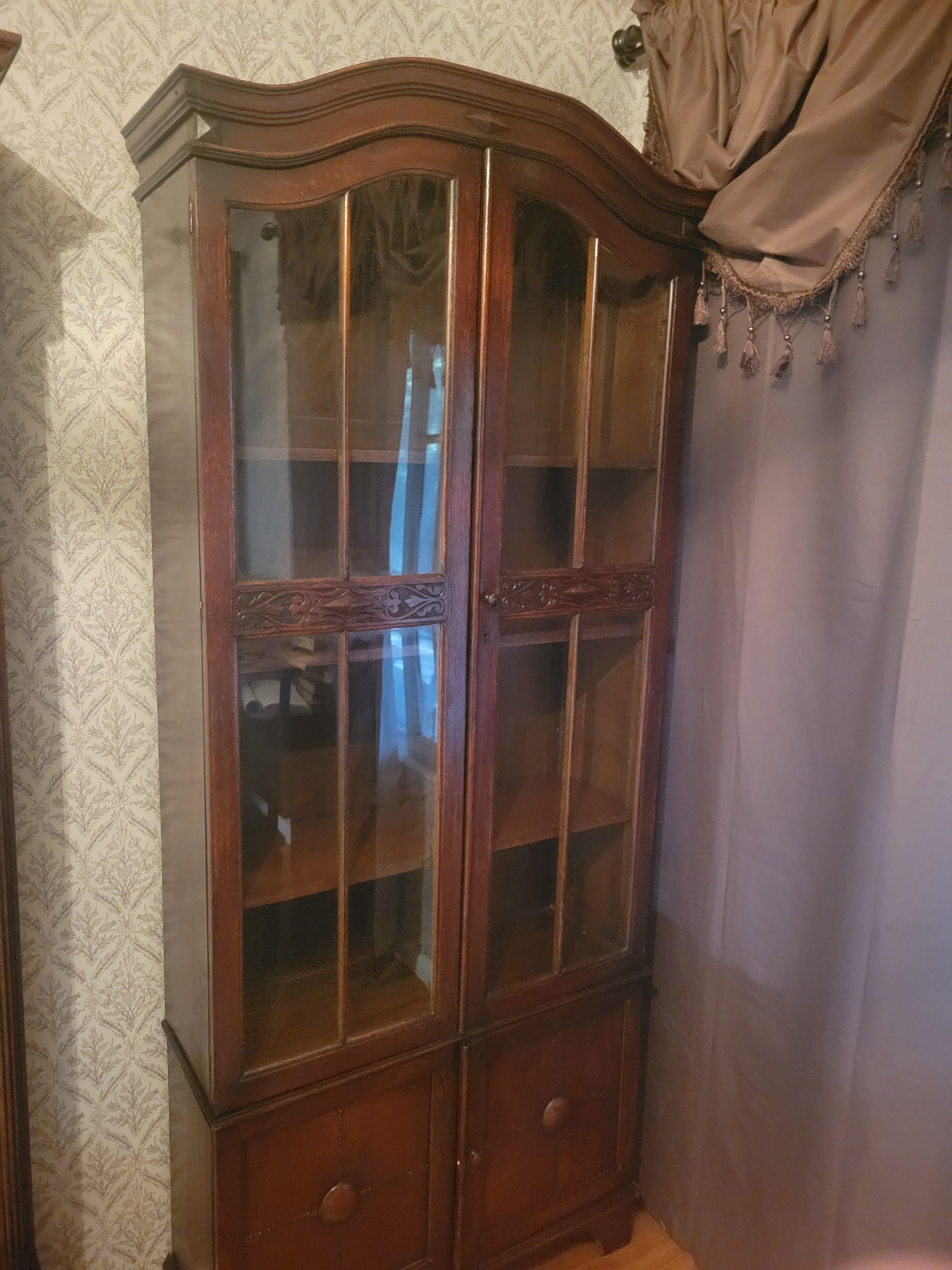 Antique Solid Wood Bookcase with Glass Doors - 75