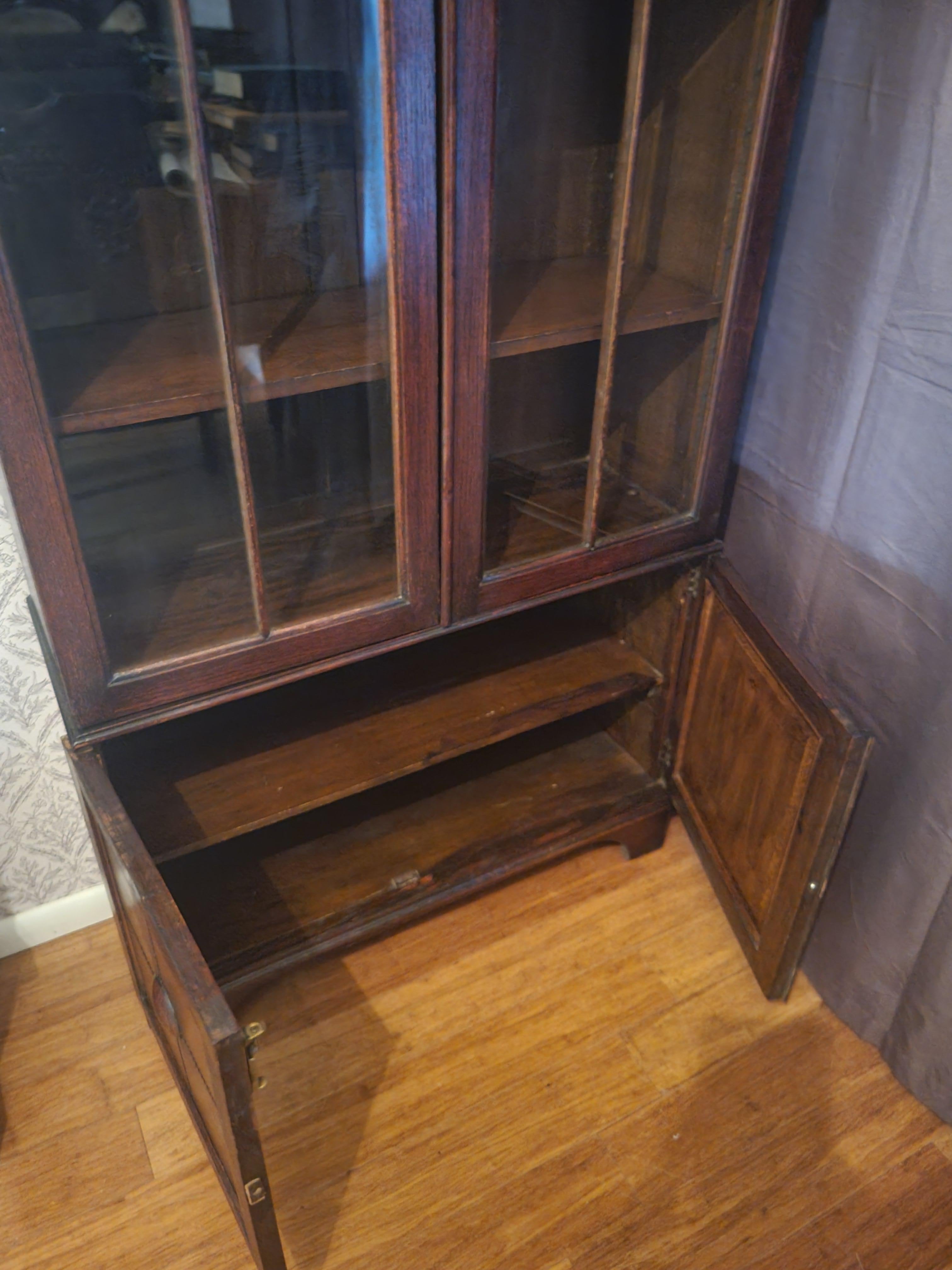 Antique Solid Wood Bookcase with Glass Doors - 75
