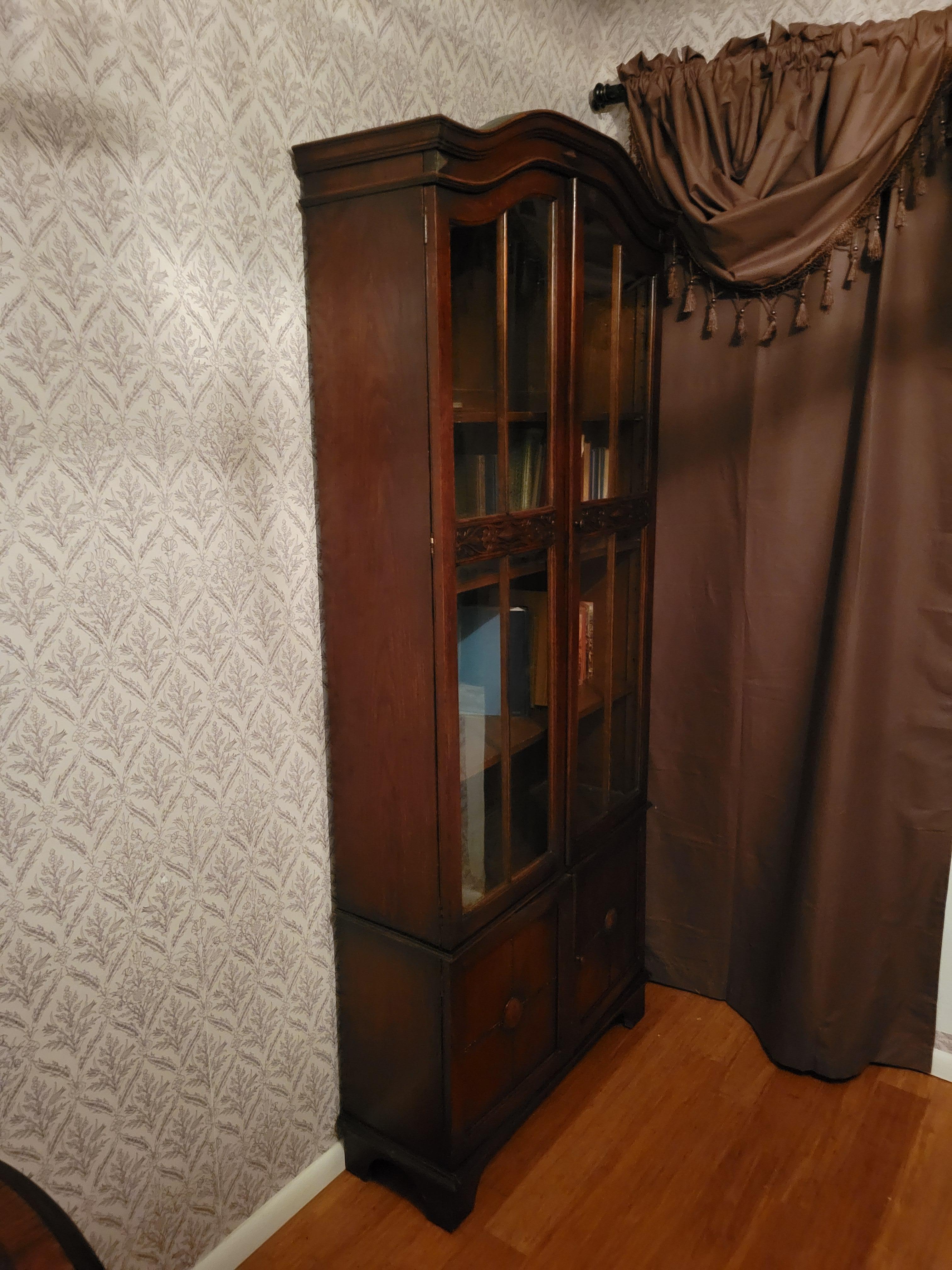 Antique Solid Wood Bookcase with Glass Doors - 75