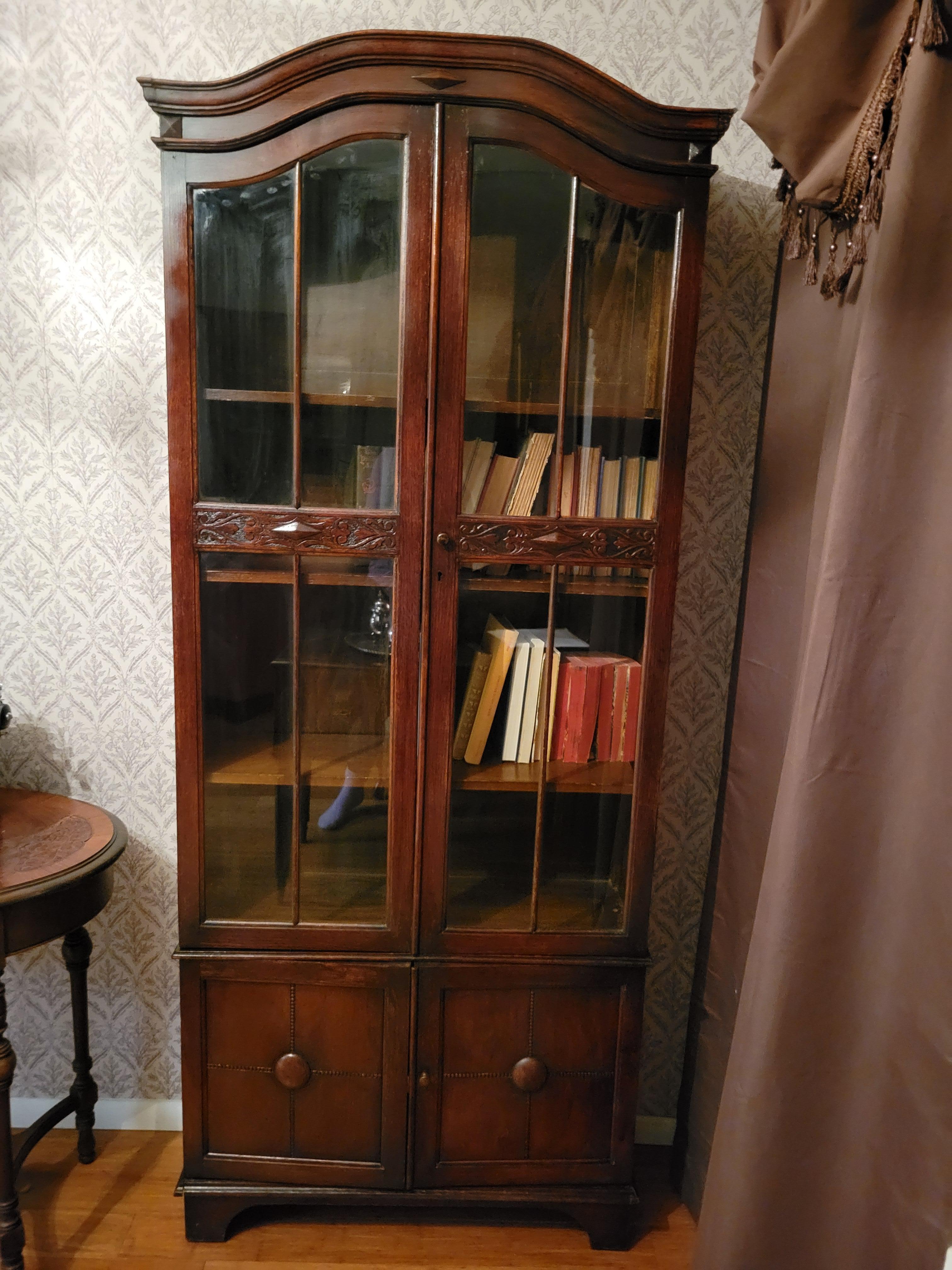 Antique Solid Wood Bookcase with Glass Doors - 75