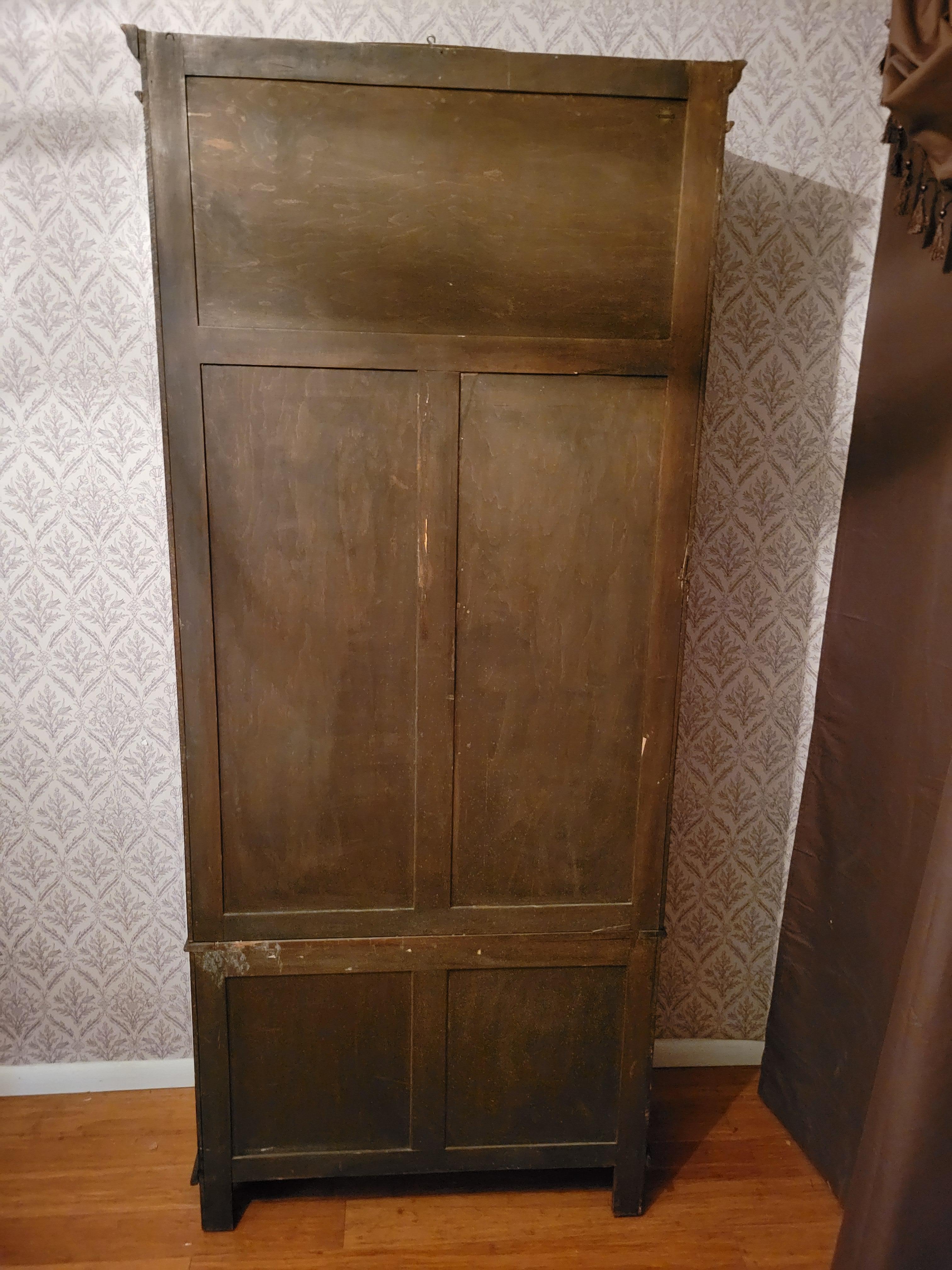 Antique Solid Wood Bookcase with Glass Doors - 75
